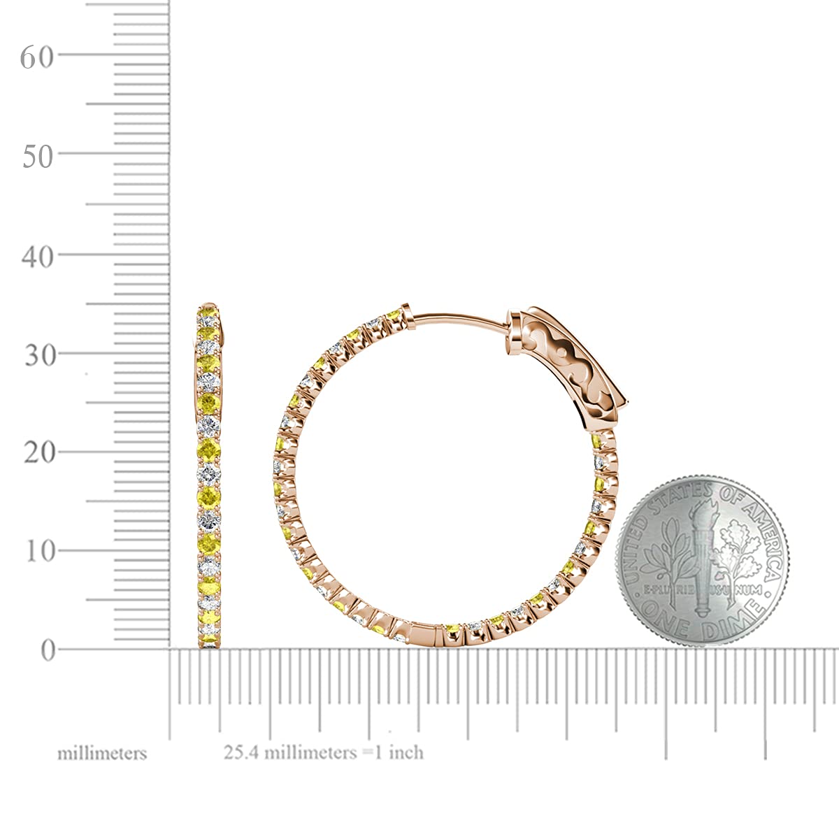14K Rose Gold Yellow Sapphire & Diamond Inside-Out Hoop Earrings (2.77 ctw) - Elegant Jewelry for Weddings, Parties & Special Occasions