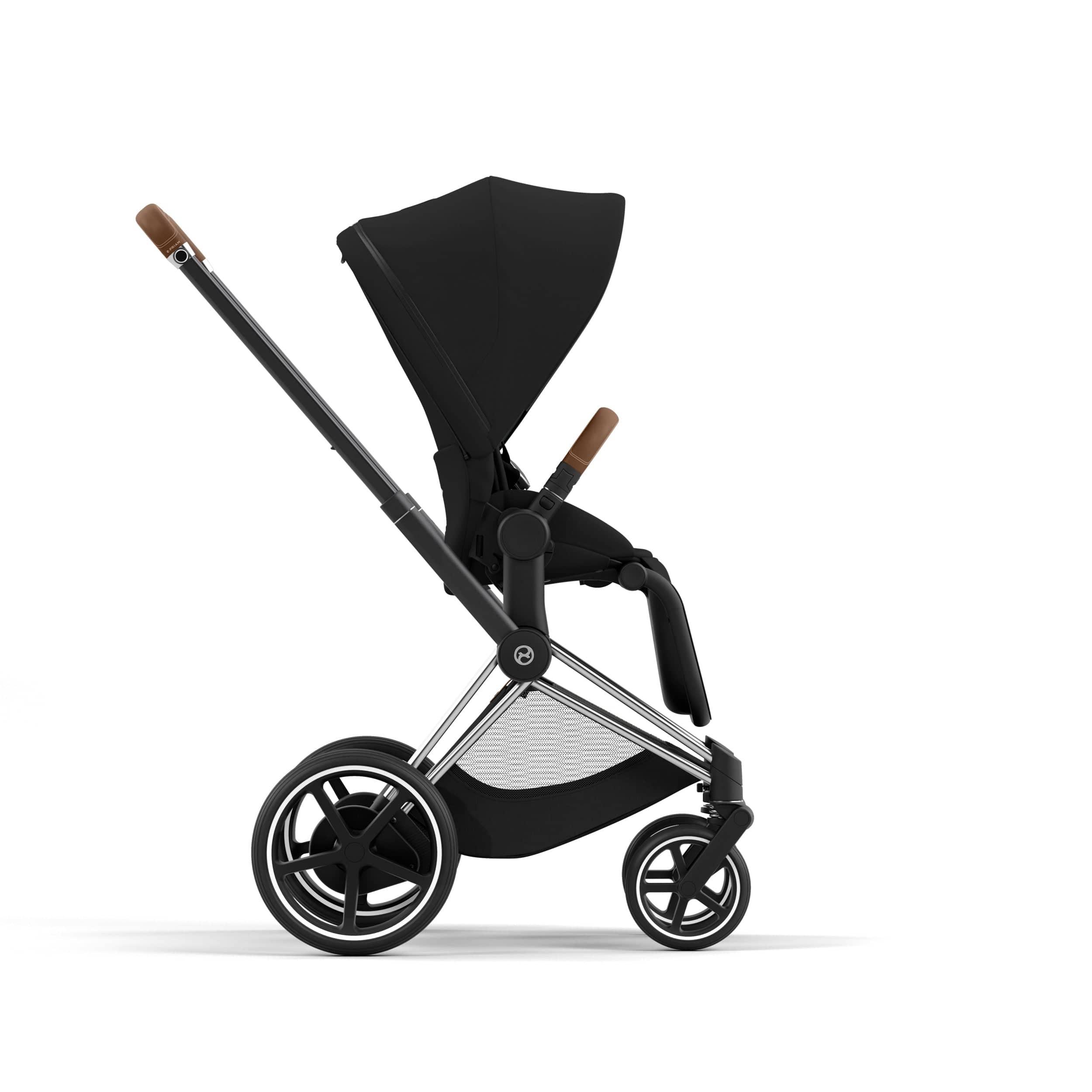 Cybex ePriam 2 Complete Stroller - Lightweight Chrome/Brown Baby Stroller with Adjustable Seat | Perfect for City Walks, Shopping & Travel