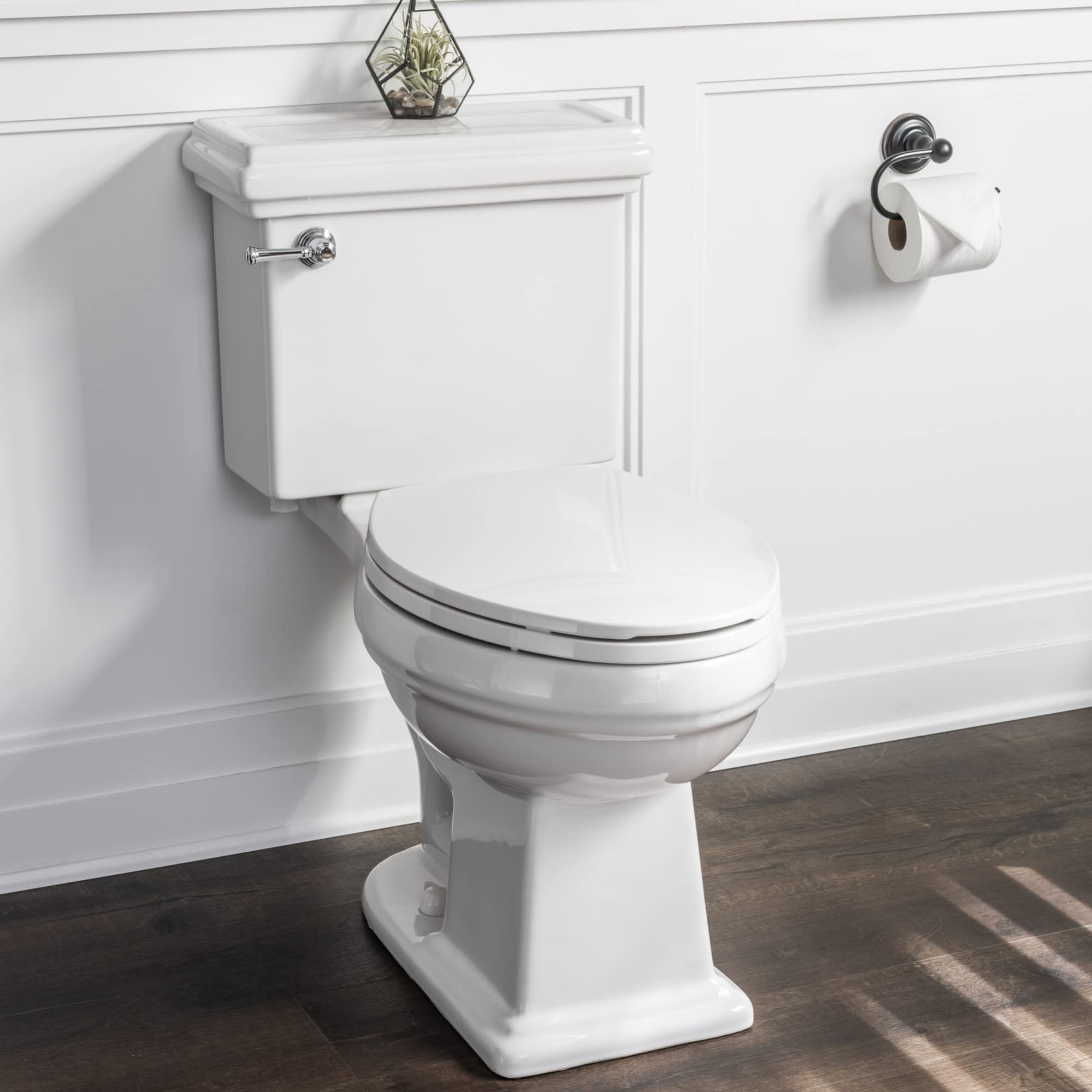 Miseno MNO240C Santi High-Efficiency Two-Piece Toilet with Elongated Chair Height Bowl - Soft Close Seat, Wax Ring Kit & Classic Tank Lid - Bright White - Perfect for Modern Bathrooms & Water-Saving Homes