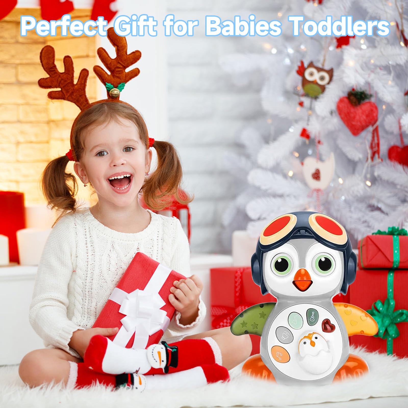 Musical Penguin Baby Crawling Toy with Lights - Interactive Tummy Time Toy for Infants 0-36 Months, Developmental Learning Toy for Boys & Girls Ages 1-3 - Perfect Christmas & 1st Birthday Gift for Toddlers | Encourages Crawling & Sensory Play
