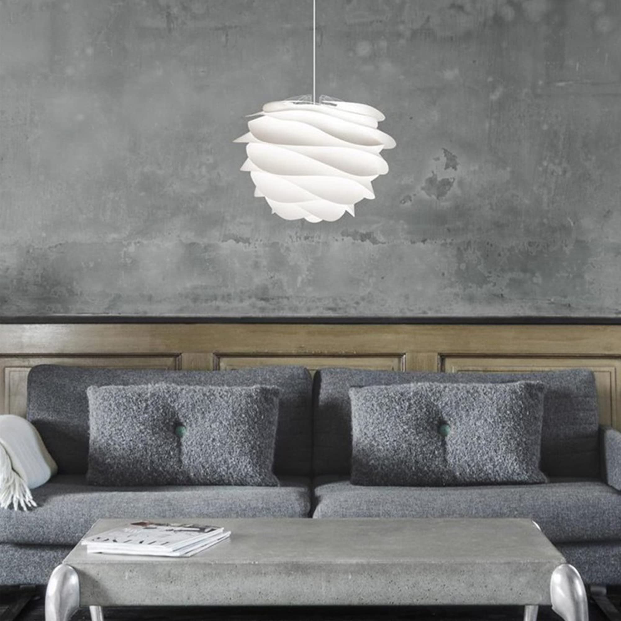 15ft Plug-in Acrylic Pendant Light with UL Dimmer Switch - Macaron White Roseleaf Lampshade, Nordic Minimalist Loft Style Lighting for Living Room, Bedroom, Restaurant & Cafe Decor
