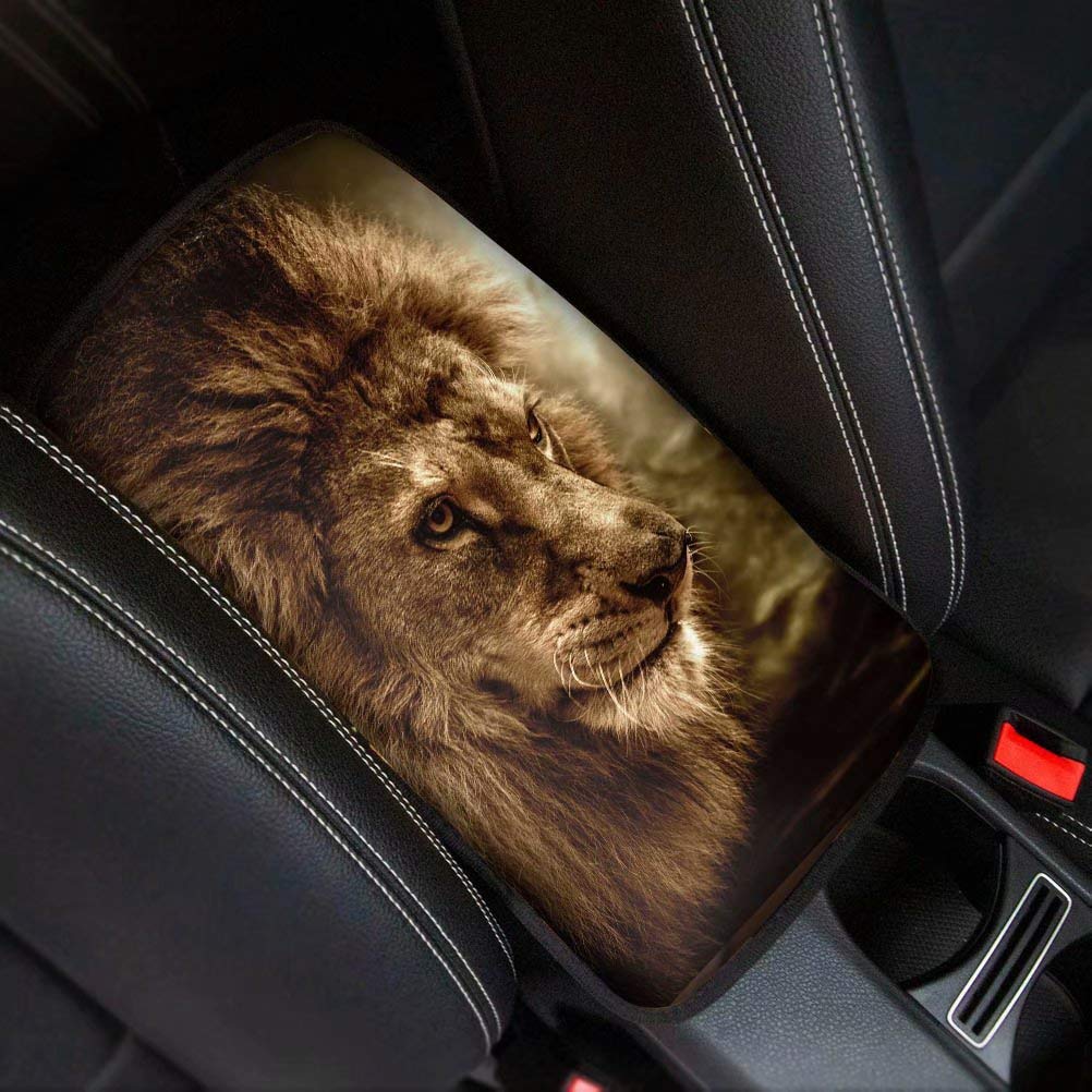 Allcute Personalized Lion Rhinestone Auto Armrest Console Cushion - Neoprene Car Arm Rest Pad with Bling Design, Protective Cover & Comfort Support for Women - Perfect for Long Drives, Commuting & Luxury Car Decor