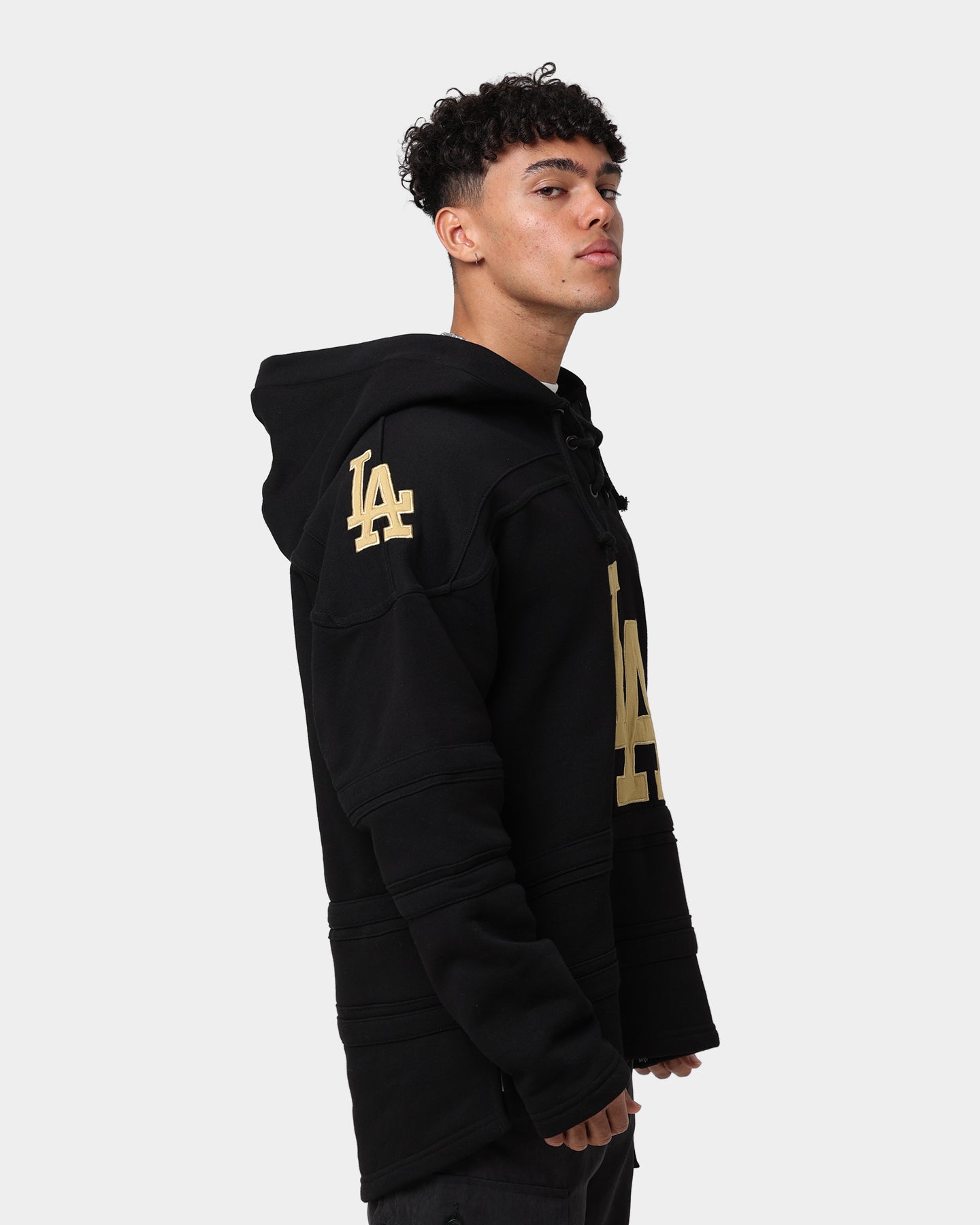 47 Brand Los Angeles Dodgers Superior Lacer Hoodie Black/Gold - Men's Baseball Fan Zip-Up Jacket for Casual Wear & Game Day Outfits