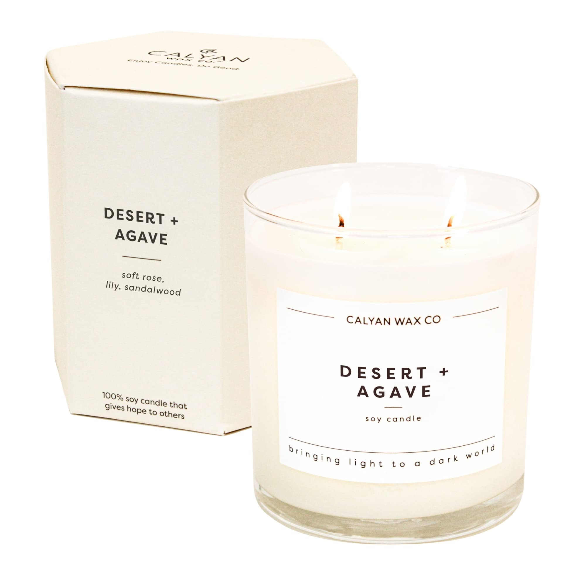 Calyan Wax Co. 2-Wick Soy Candle - Desert Agave Scent, 37-Hour Burn Time, Non-Toxic Vegan Aromatherapy Candle in Glass Tumbler (12.5oz) for Relaxation, Spa, Home Decor & Gift Giving