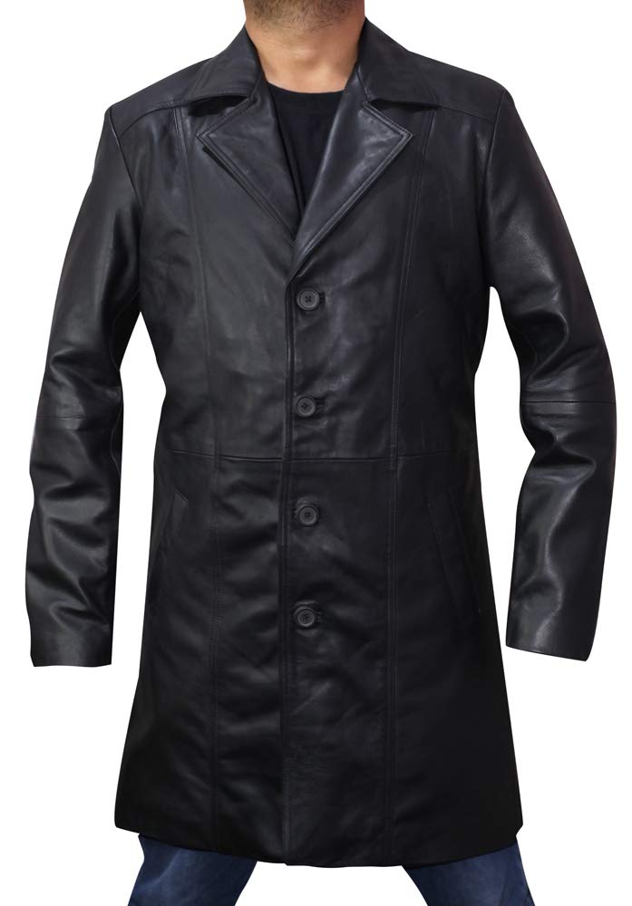 Genuine Sheepskin Leather Trench Coat for Men - Waterproof Raincoat, Long 3/4 Length Real Leather Jacket - AS/NZ-7219059 | Perfect for Outdoor Activities, Business Casual & Winter Fashion