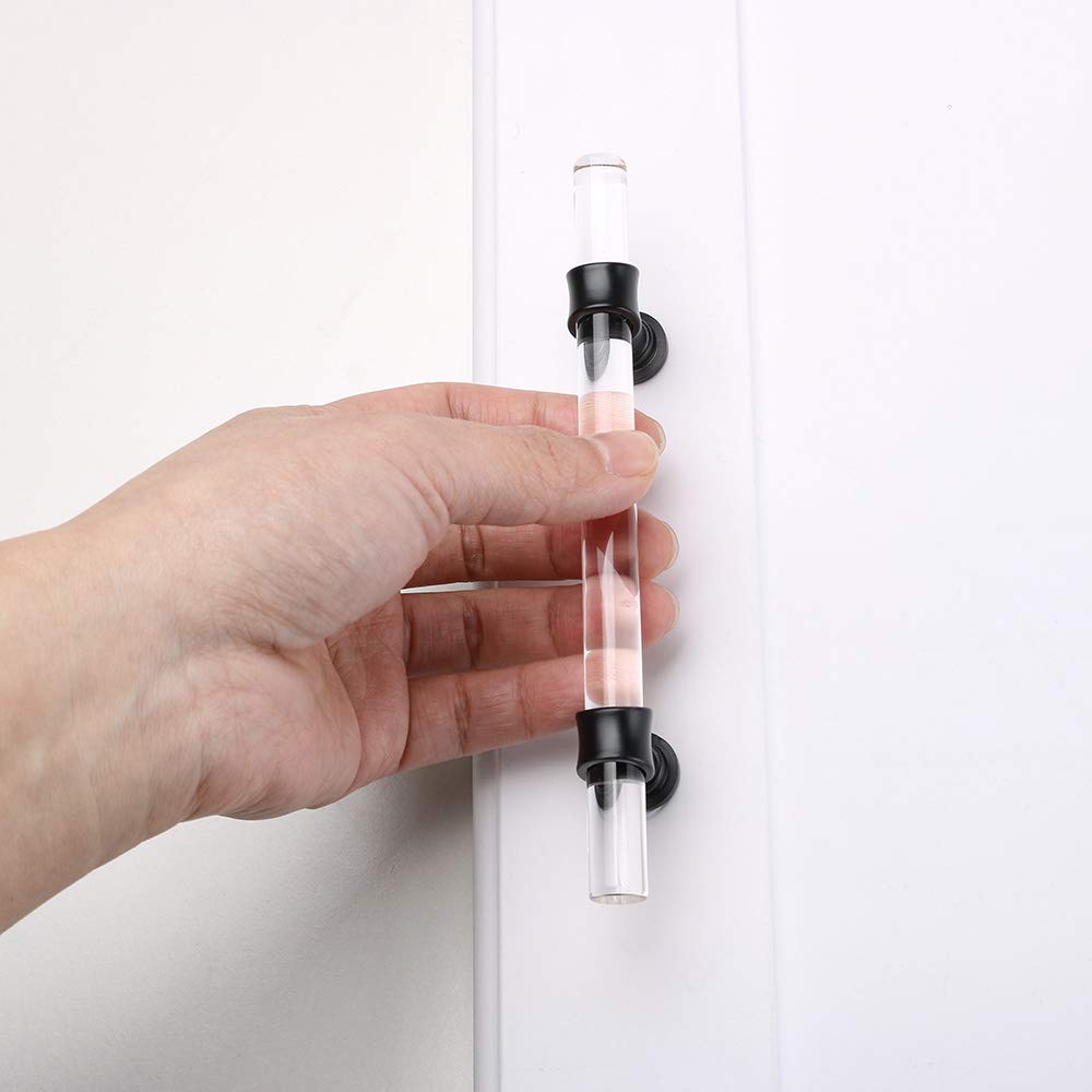 10 Pack Black Acrylic Lucite Cabinet Pulls - Modern 3 Inch Crystal Drawer Handles for Kitchen, Bathroom & Office Cabinets - LS9165BK76 Bar Pull Hardware