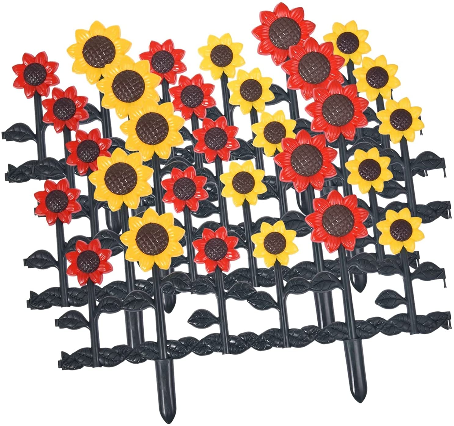 5PCS Sunflower Plastic Garden Fence Border - Decorative Outdoor Plant Edging for Flower Beds, Yard Decor & Home Landscaping | Weather-Resistant DIY Garden Ornament (Color: A)
