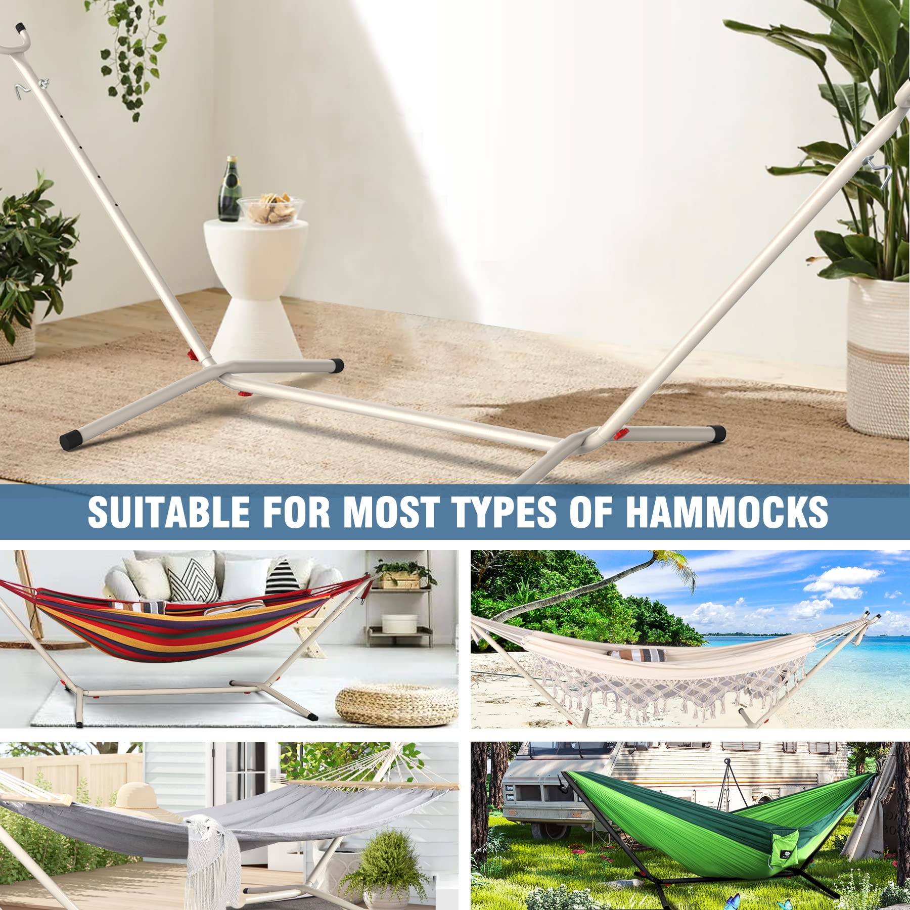 Anyoo Heavy Duty Portable Hammock Stand - 550 lb Capacity Steel Frame with Carrying Bag, Easy to Assemble for Indoor & Outdoor Use - Perfect for Backyard, Garden, Camping and Patio Relaxation