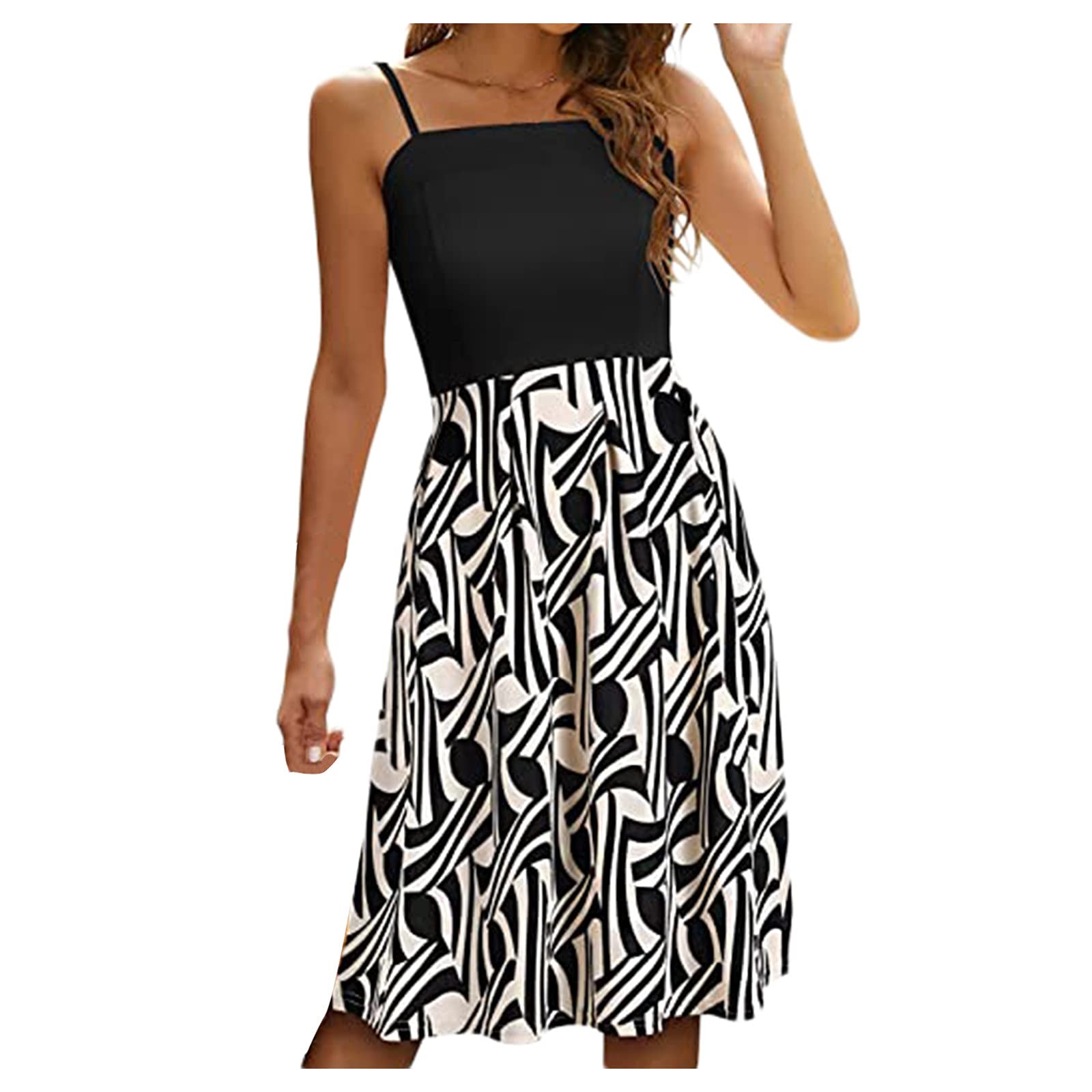 Elegant Floral Print Camisole Dress for Women - O-Neck Summer Casual T-Shirt Dress in Black | Perfect for Beach Outings, Date Nights & Weekend Brunch