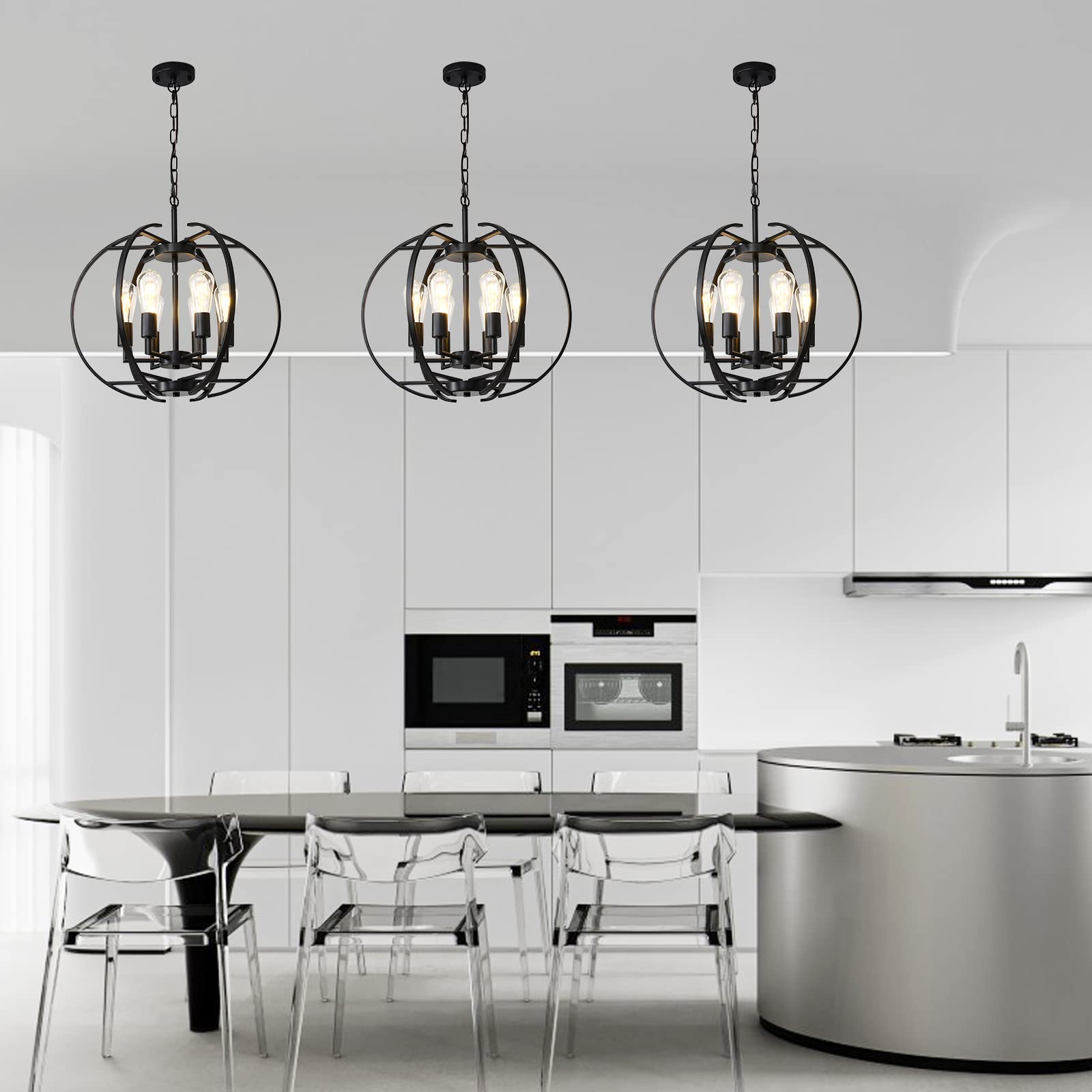 Black Globe Pendant Light Chandelier - Adjustable Hanging 6-Light Fixture for Kitchen, Dining Room, Living Room & Bedroom | Modern Ceiling Lighting for Hallways & Home Decor