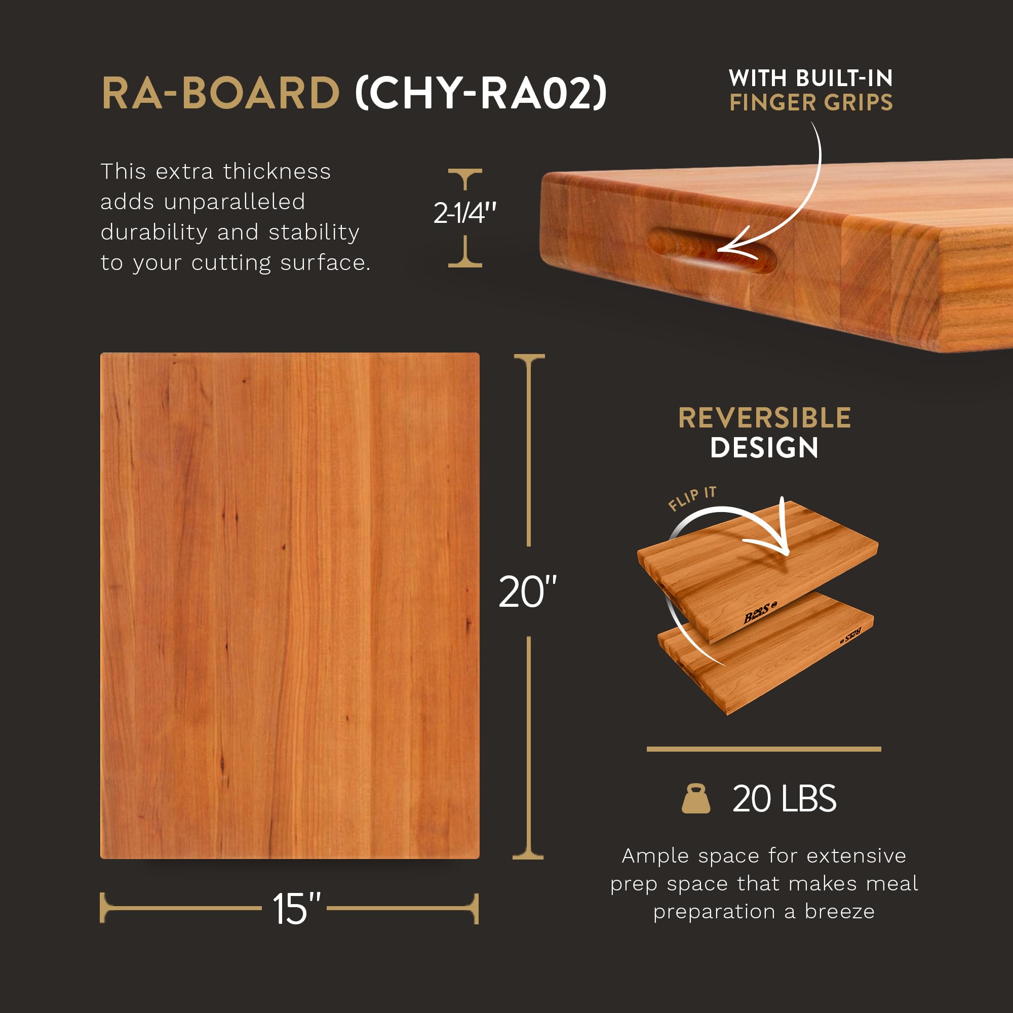 Premium John Boos RA-Board Series Large Reversible Wood Cutting Board - 20