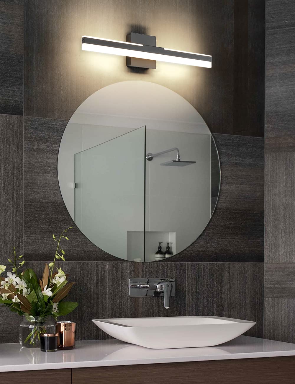 Joossnwell 23.62 Inch LED Vanity Mirror Light - 22W Modern Black Bathroom Light Fixture with 3000K Warm White Light - Perfect for Bathroom Makeup Vanity, Dressing Room & Over Mirror Lighting