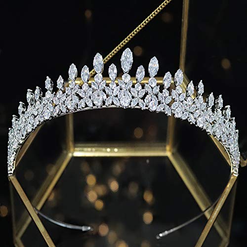 Queen Full Cubic Zirconia Bridal Tiara Crown for Women | CZ Prom Pageant Wedding Hair Jewelry | Elegant Diadem Accessory for Brides, Pageants & Special Occasions HG0034