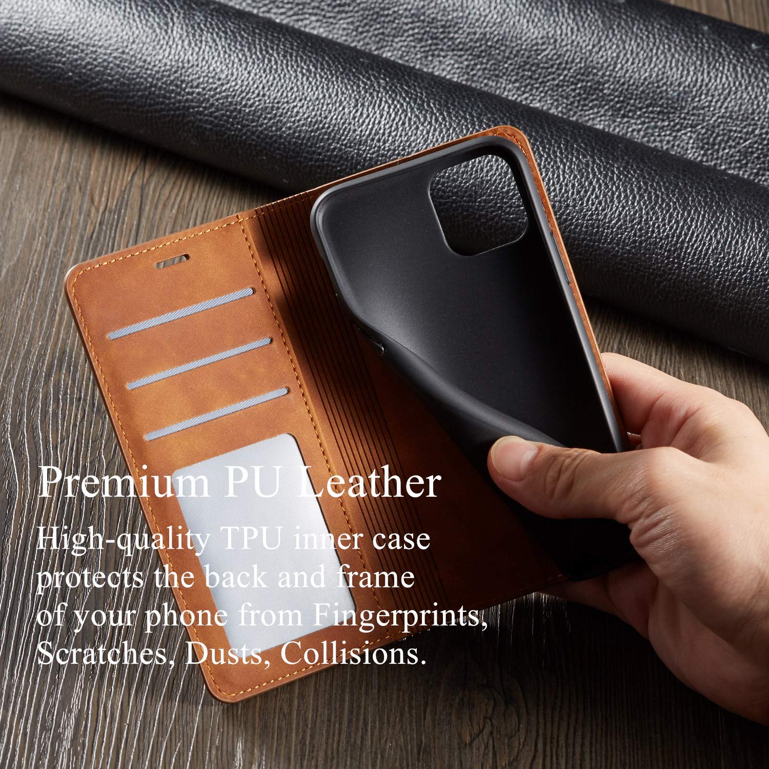 Premium PU Leather Flip Folio Case for iPhone 11 Pro Max - Shockproof Wallet Cover with Kickstand, Card Slot & Magnetic Closure | Perfect for Work, Travel & Daily Protection (6.5 inch, Black)