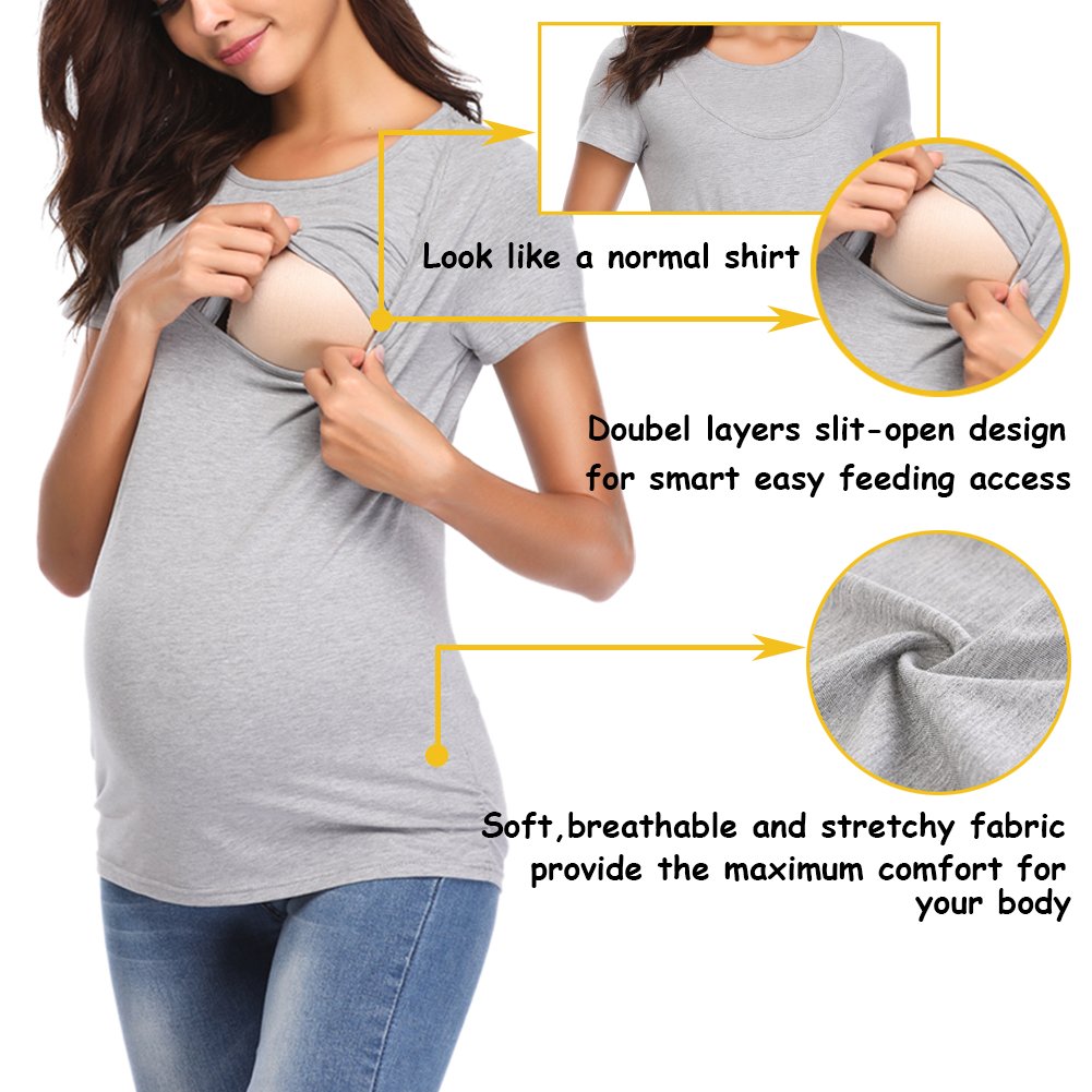 Comfortable Women's Maternity Nursing Tops - Soft Breastfeeding Shirts with Short Sleeves for Pregnancy & Nursing - Perfect for Casual Wear, Outings & Mother-Baby Bonding Time