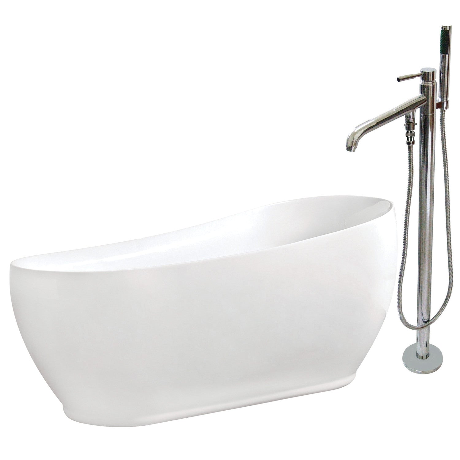 71 Inch Acrylic Oval Freestanding Bathtub with Faucet Combo - Glossy White & Polished Chrome - Modern Slipper Tub for Spa-Like Bathing Experience in Master Bathroom