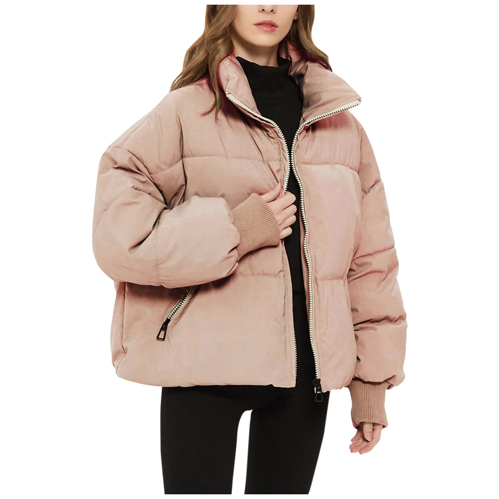 yuai Women's Casual Long Sleeve Stand Collar Zip Up Cotton Jacket - Solid Color Loose Fit Top for Daily Wear, Work & Outdoor Activities