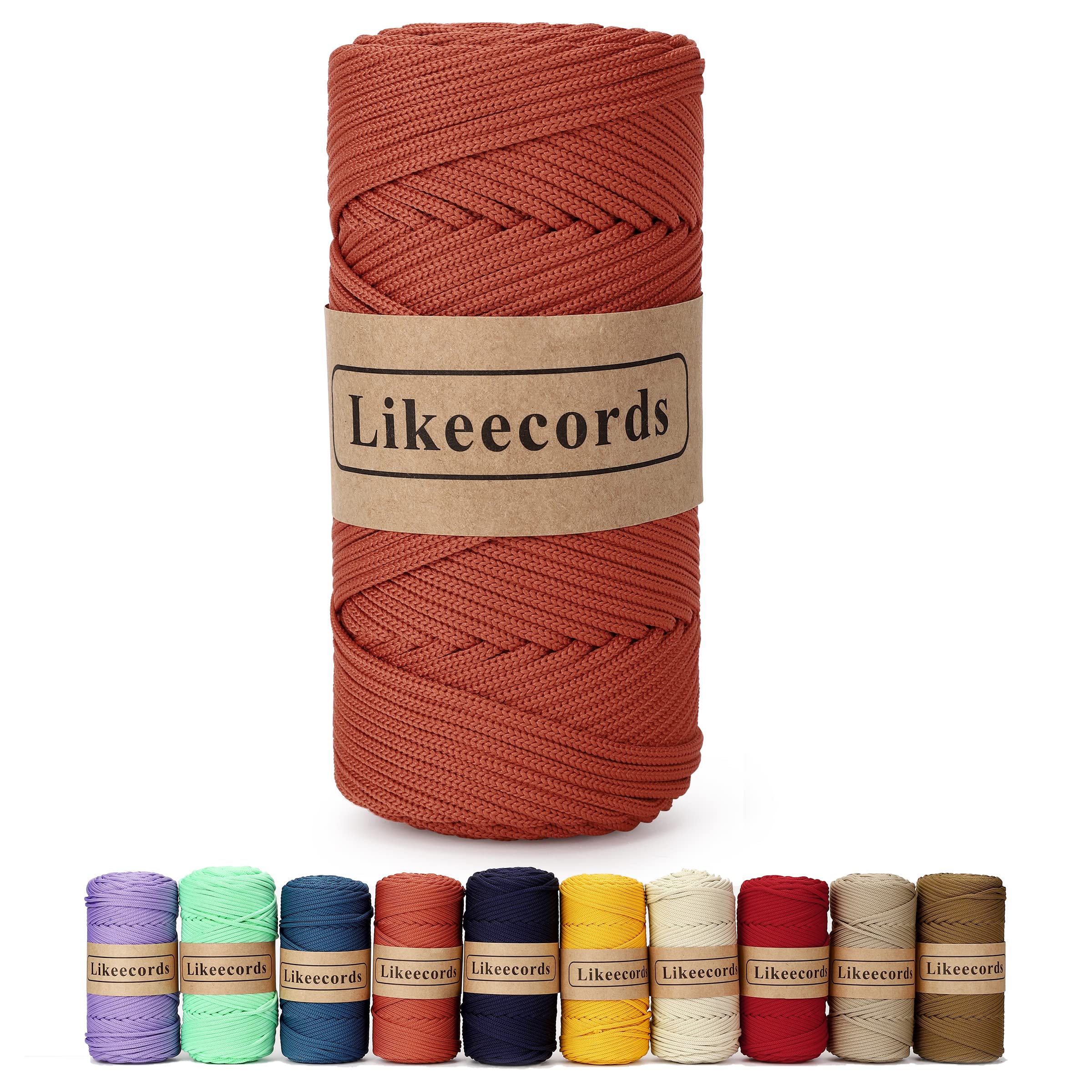 4mm Polyester Braided Macrame Cord - 140 Yards (426 Feet) Elastic Yarn for Crocheting, DIY Crafts, Plant Hangers, Bags & Home Decor | Perfect for Wall Hangings, Jewelry Making & Boho Style Decor (Rust Red)