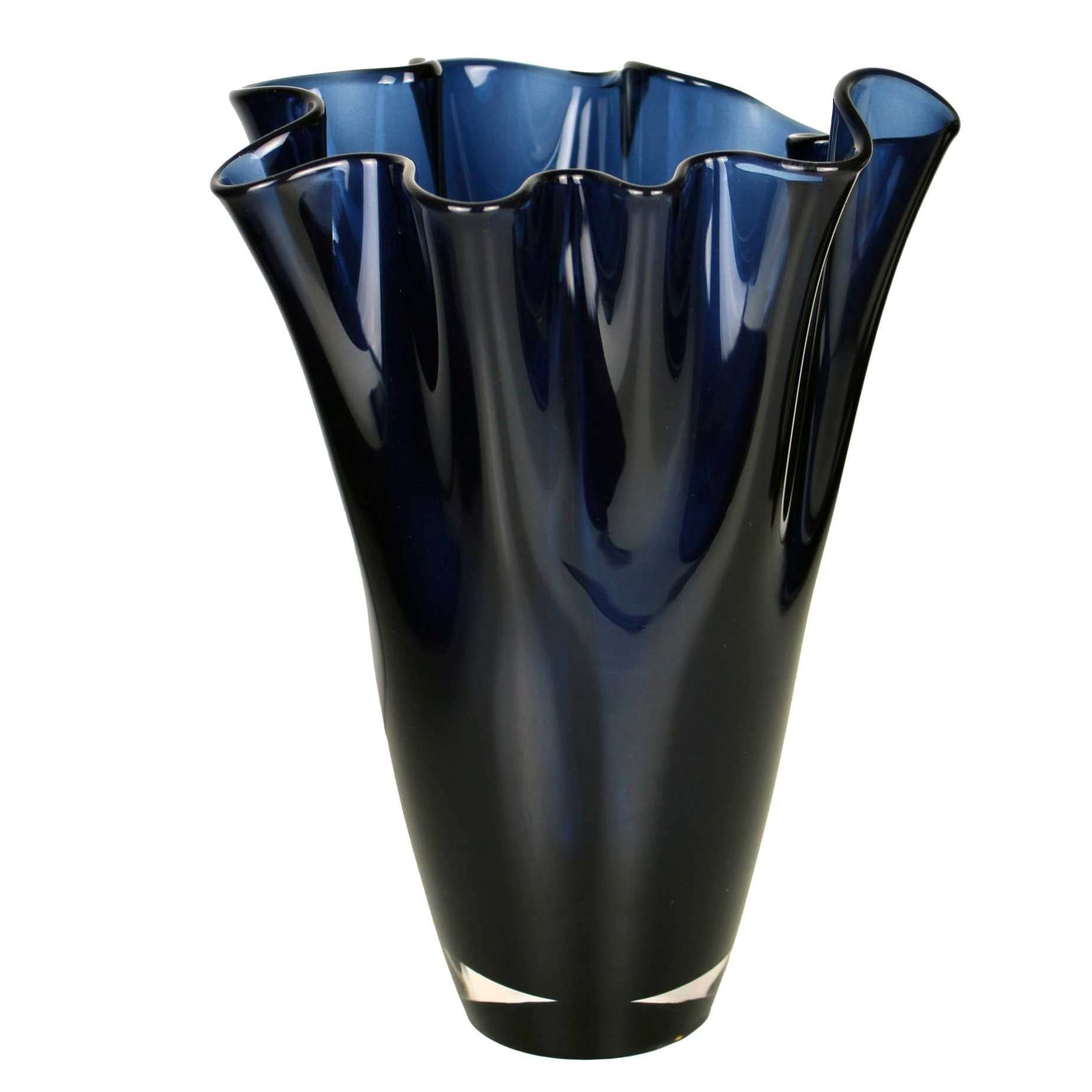 Handmade Blue Blown Glass Wave Vase - Elegant Home Decor for Living Room, Wedding Centerpiece & Modern Interior Design