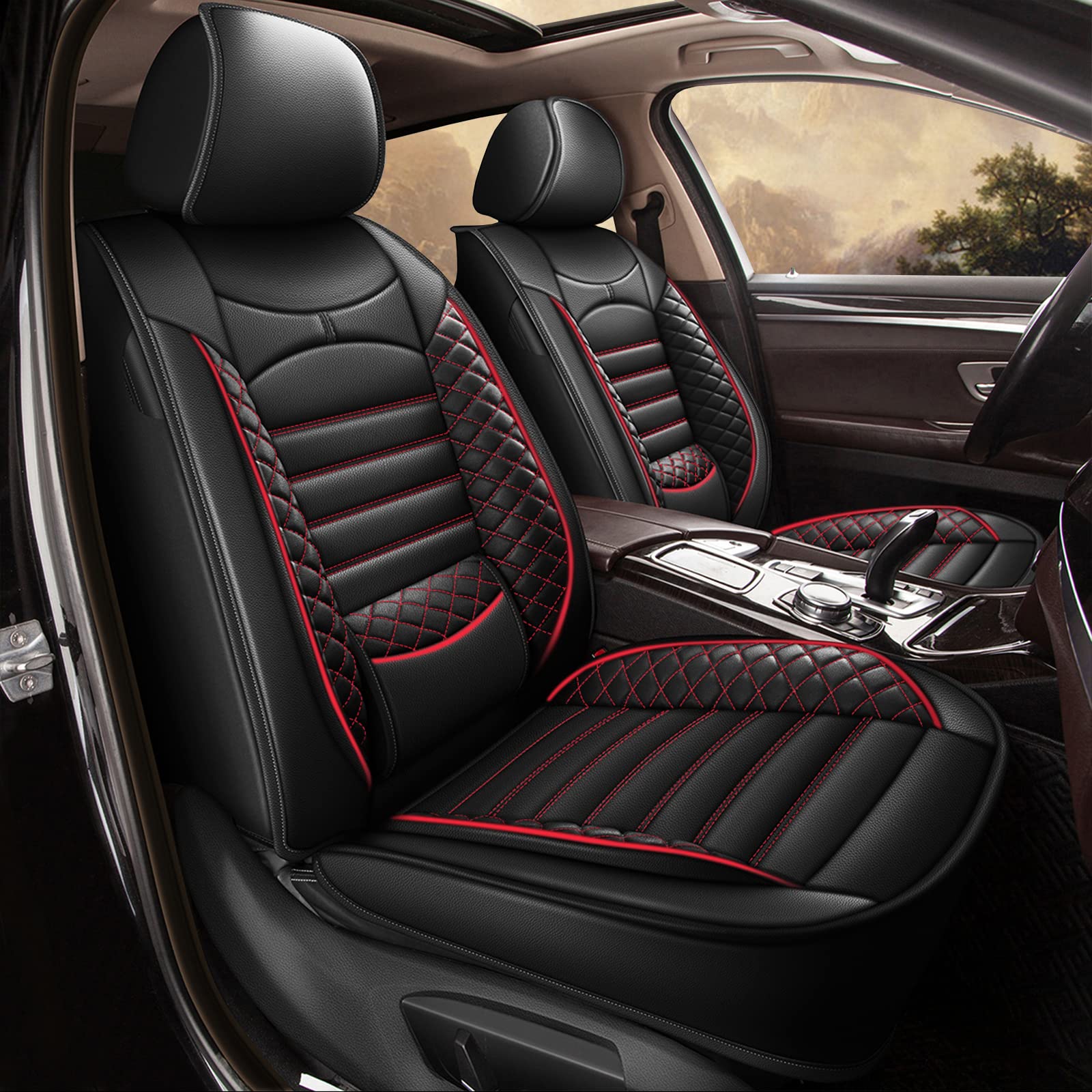Premium Faux Leather Waterproof Car Seat Covers for Subaru Crosstrek 2016-2025 - Front Seat Protectors with Airbag Compatibility (Black & Red) - Perfect for Daily Commuting, Road Trips & Outdoor Adventures