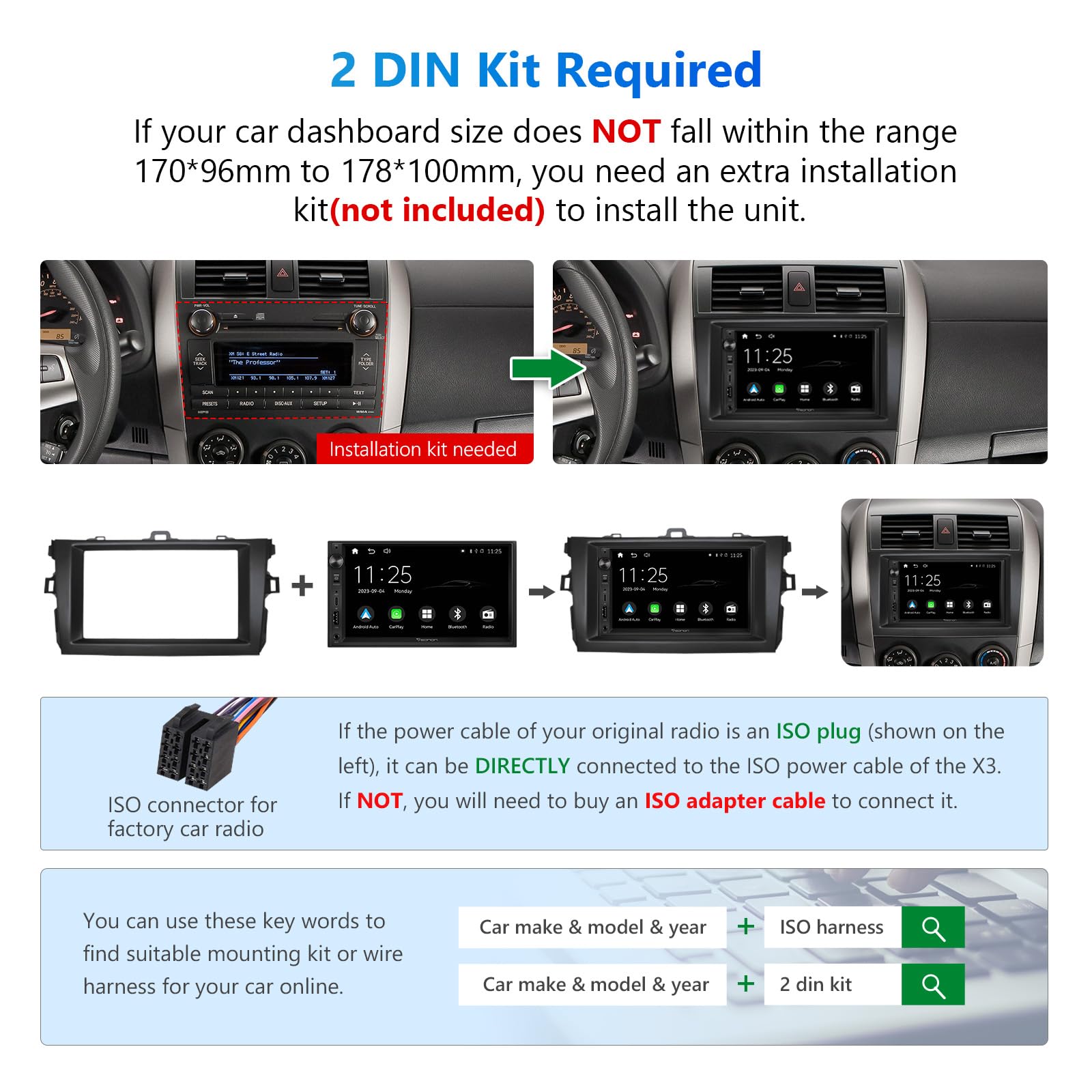 Eonon 7 Inch QLED Double Din Car Stereo with Wireless CarPlay & Android Auto - Bluetooth, USB, DSP, Fast Charge, Touchscreen, MirrorLink, Backup Camera - Compatible with Most Vehicles for Road Trips & Daily Commute