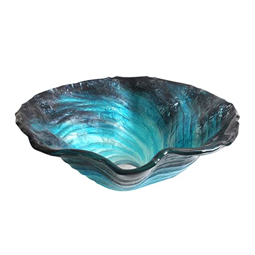 LEFEDA Blue Swirl Tempered Glass Bathroom Vessel Sink with Pop-Up Drain - Modern Countertop Vanity Washbasin for Bathroom & Powder Room Renovation | Includes All Necessary Accessories
