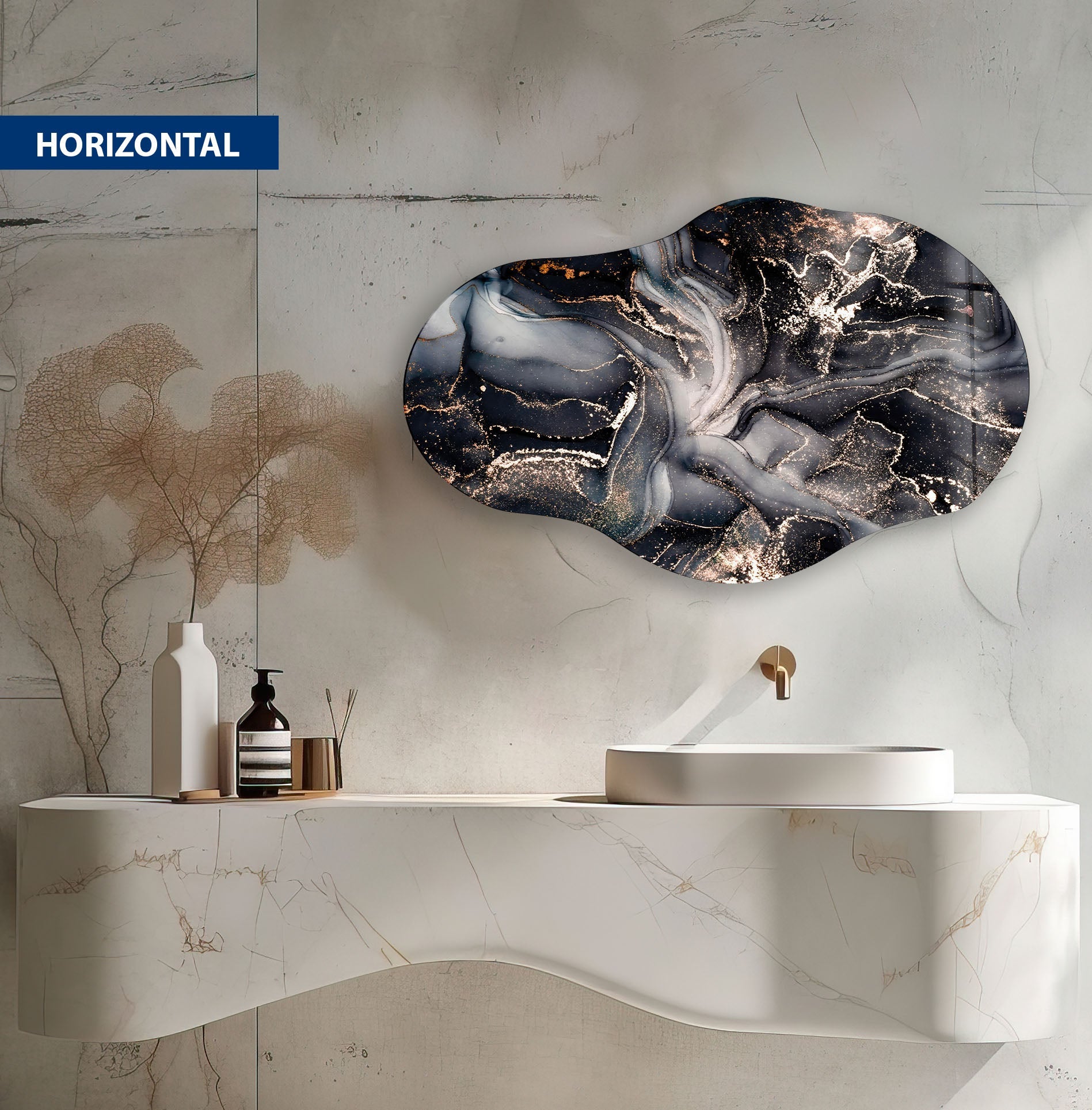 Elegant Black Marble Large Glass Wall Art - Modern Home Decor for Living Room, Bedroom & Office
