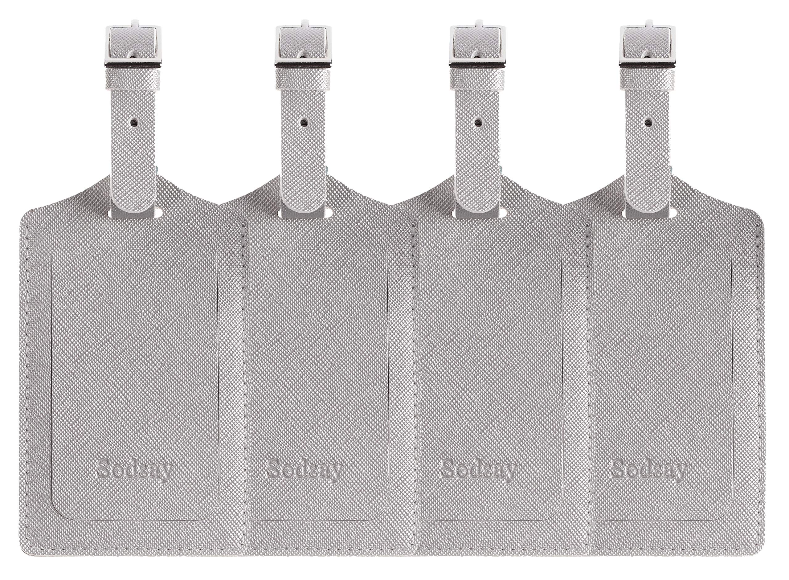 Premium Genuine Leather Luggage Tags - 4-Piece Travel Baggage ID Set with Metal Loop - Perfect for Suitcases, Backpacks & Carry-Ons (Airport Travel Essentials)