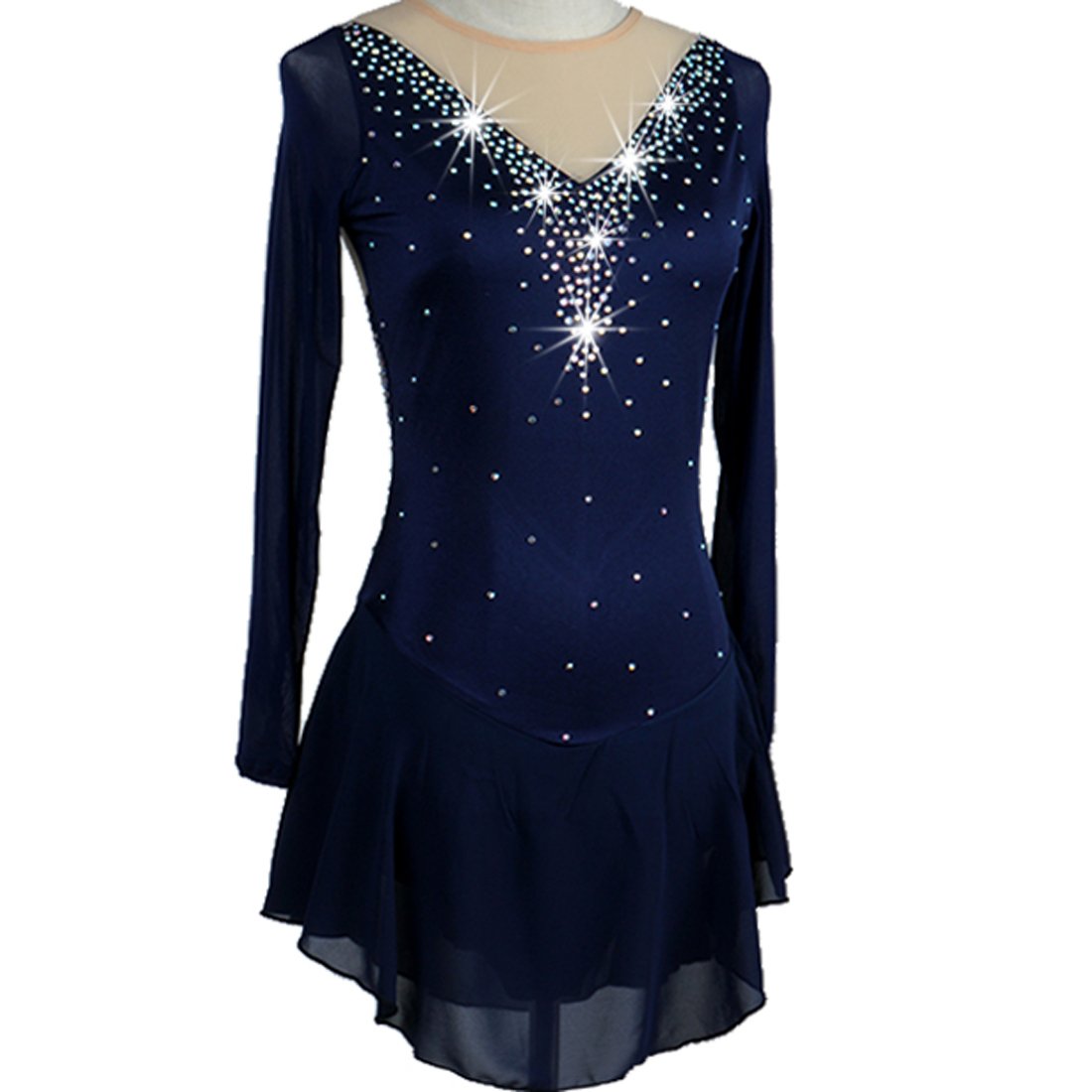 Women's Figure Skating Dress with Long Sleeves - Elegant Performance Costume for Ice Shows, Competitions & Practice