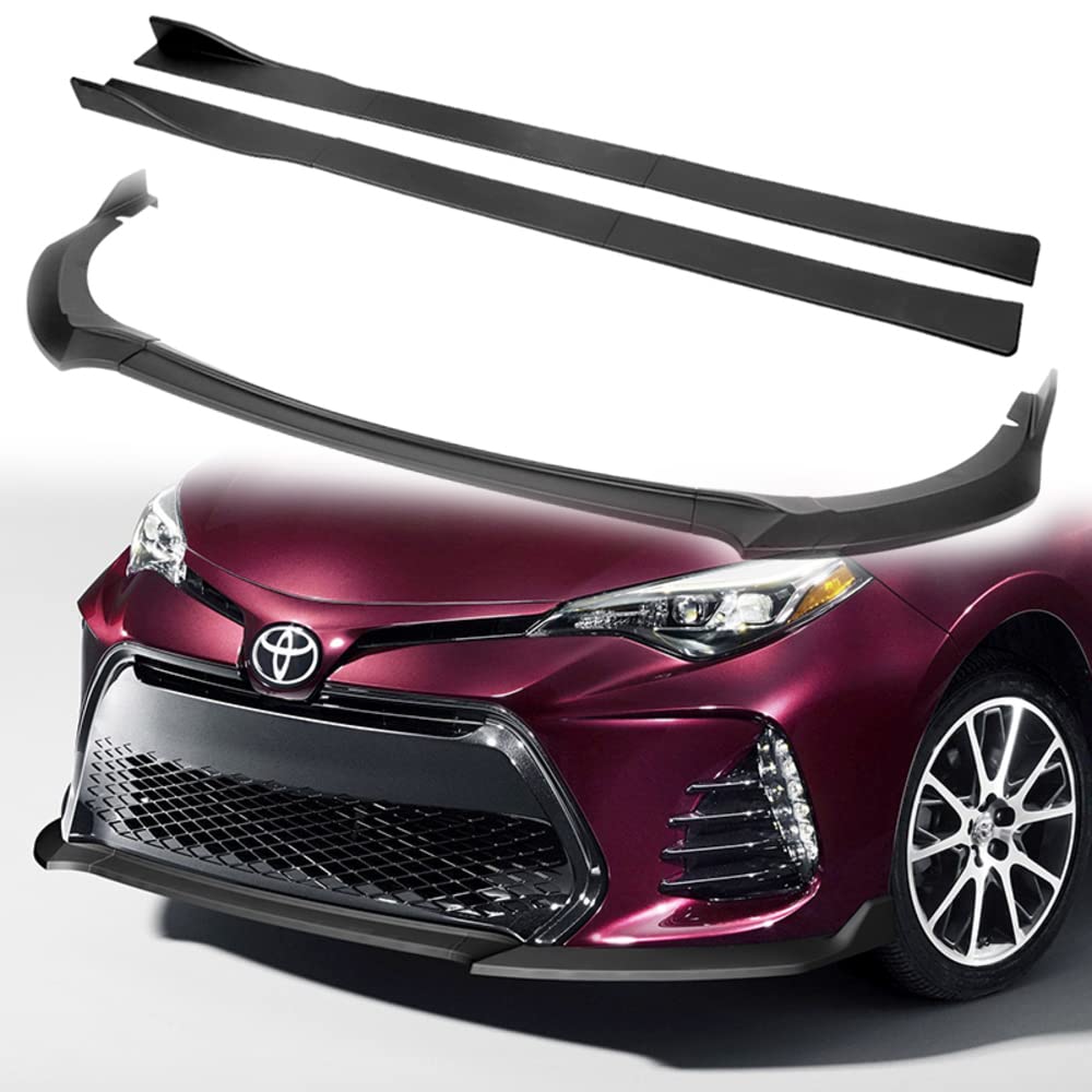 Q1-TECH 9-Piece Front Bumper Lip & Side Skirt Extensions Diffuser Kit for 2017-2019 Toyota Corolla SE/XSE Sedan - ABS Matt Black Front Lip Spoiler & Chin Splitter - Enhance Style & Aerodynamics for Street Racing & Car Shows