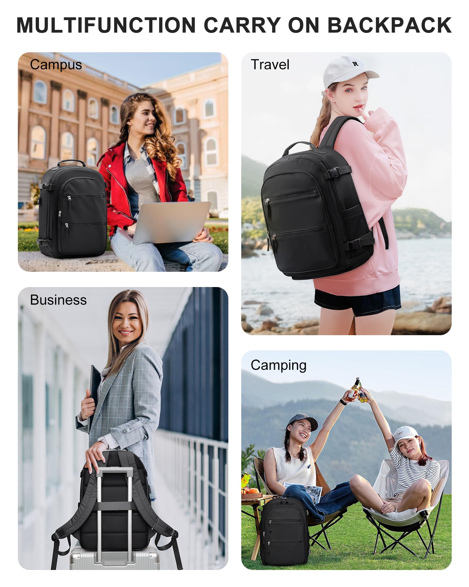 Women's Travel Backpack 18x13x8in - Flight Approved USB Charging Waterproof Carry-On for Commuting & Weekend Trips