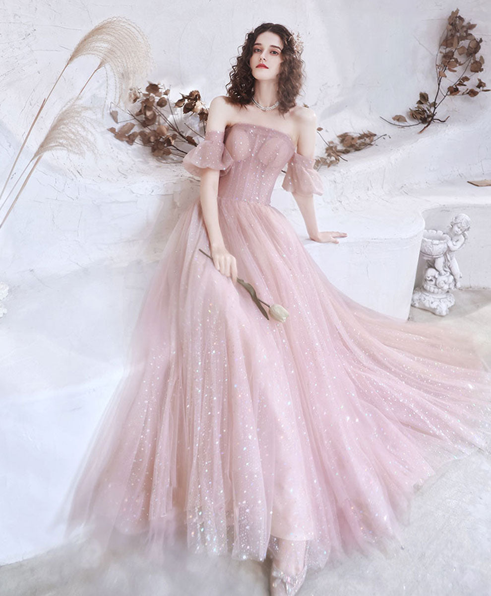 Elegant Pink A-Line Tulle Long Prom Dress for Evening Party & Formal Events | Perfect for Homecoming, Prom Night, and Special Occasions