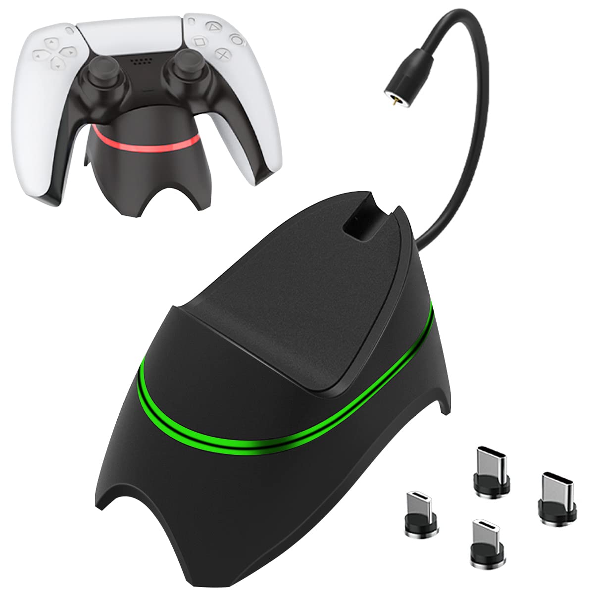 PS5 Controller Charger Dock - Fast Charging Station for PlayStation 5, Switch Pro, Xbox Series X/S & PS4 Controllers with LED Indicator & Type-C Cable - Multi-Device Gaming Accessory for Home Entertainment Setup