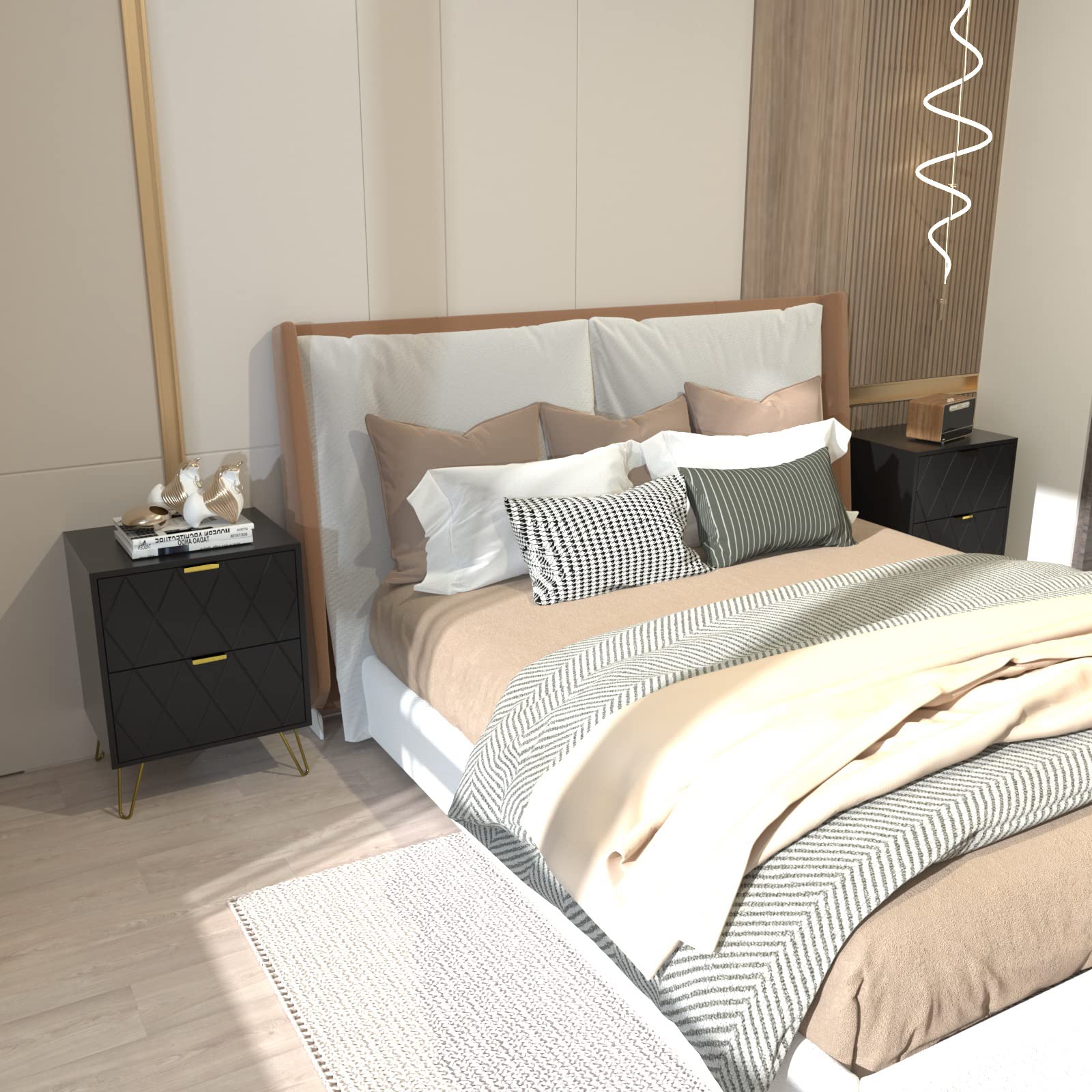 Anbuy Black Nightstand Set of 2 with Gold Handles - Modern Bedside Tables with 2 Drawers, Sturdy Gold Legs for Bedroom & Living Room - Perfect for Storing Books, Lamps & Bedroom Essentials