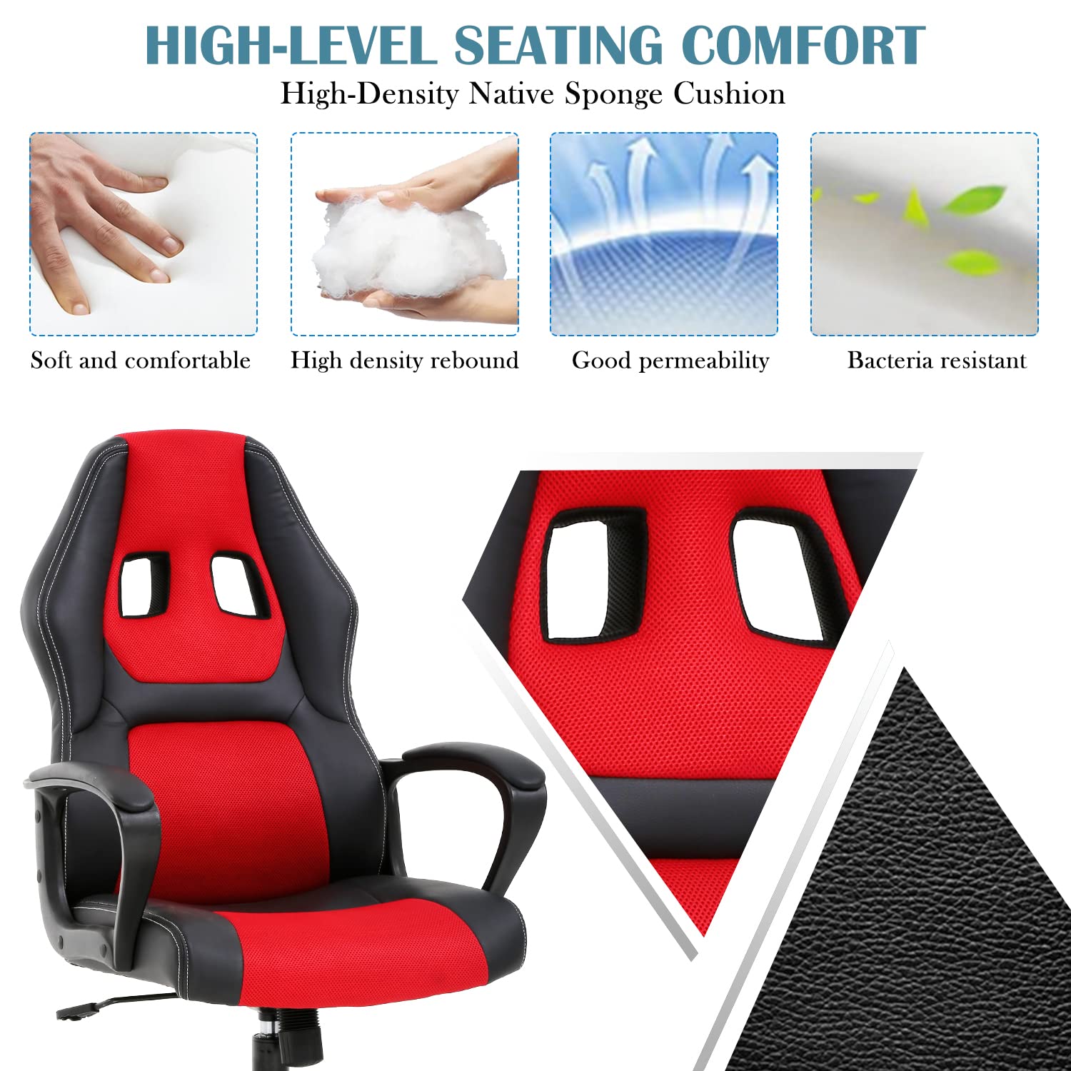 Premium Ergonomic Gaming Chair - High Back PU Leather Racing Style Office Chair with Adjustable Lumbar Support & Headrest - Swivel Rolling Computer Desk Chair for Home Office, Gaming Room & Streaming Setup