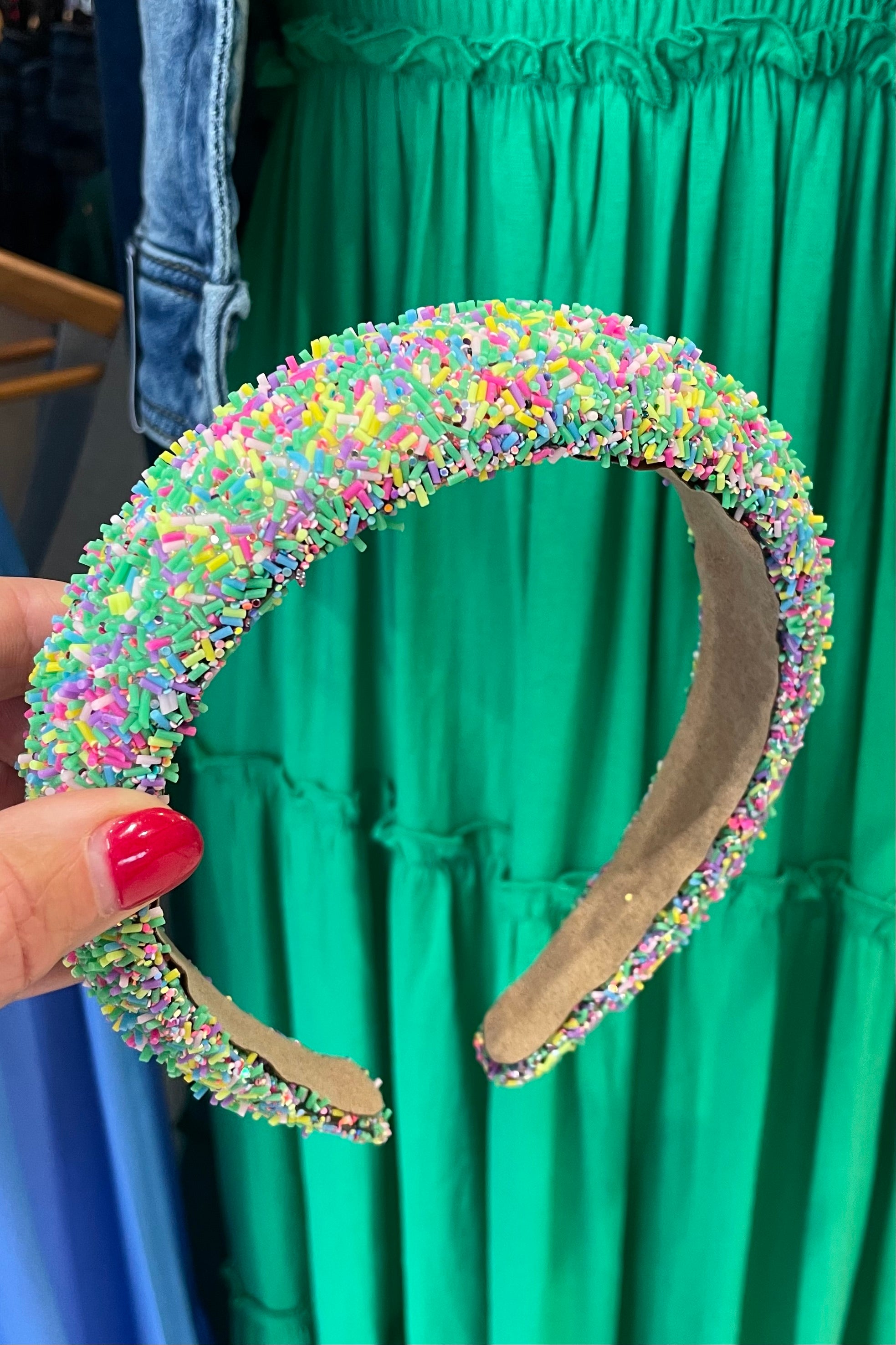 HA040 Confetti Headband Sprinkle Green - Fun Party Hair Accessory for Women & Girls - Perfect for Birthdays, Bachelorette Parties & Festive Celebrations