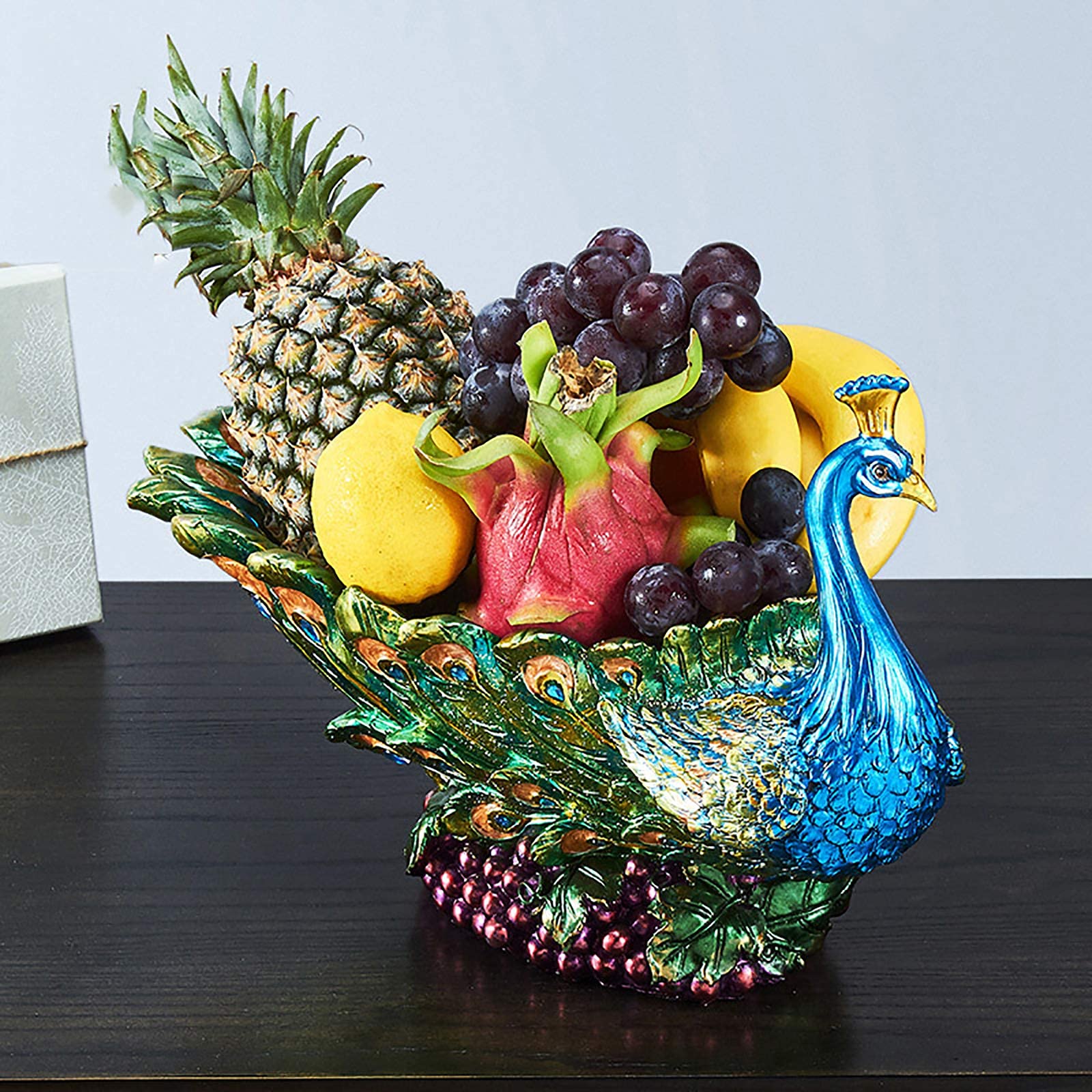 Hand Carved Resin Peacock-Shaped Fruit Tray - 44x26x26cm Decorative Animal Desktop Snack Serving Dish for Candy, Dried Fruits & Nuts Storage | Perfect for Home Decor, Party Snack Display and Gift Giving