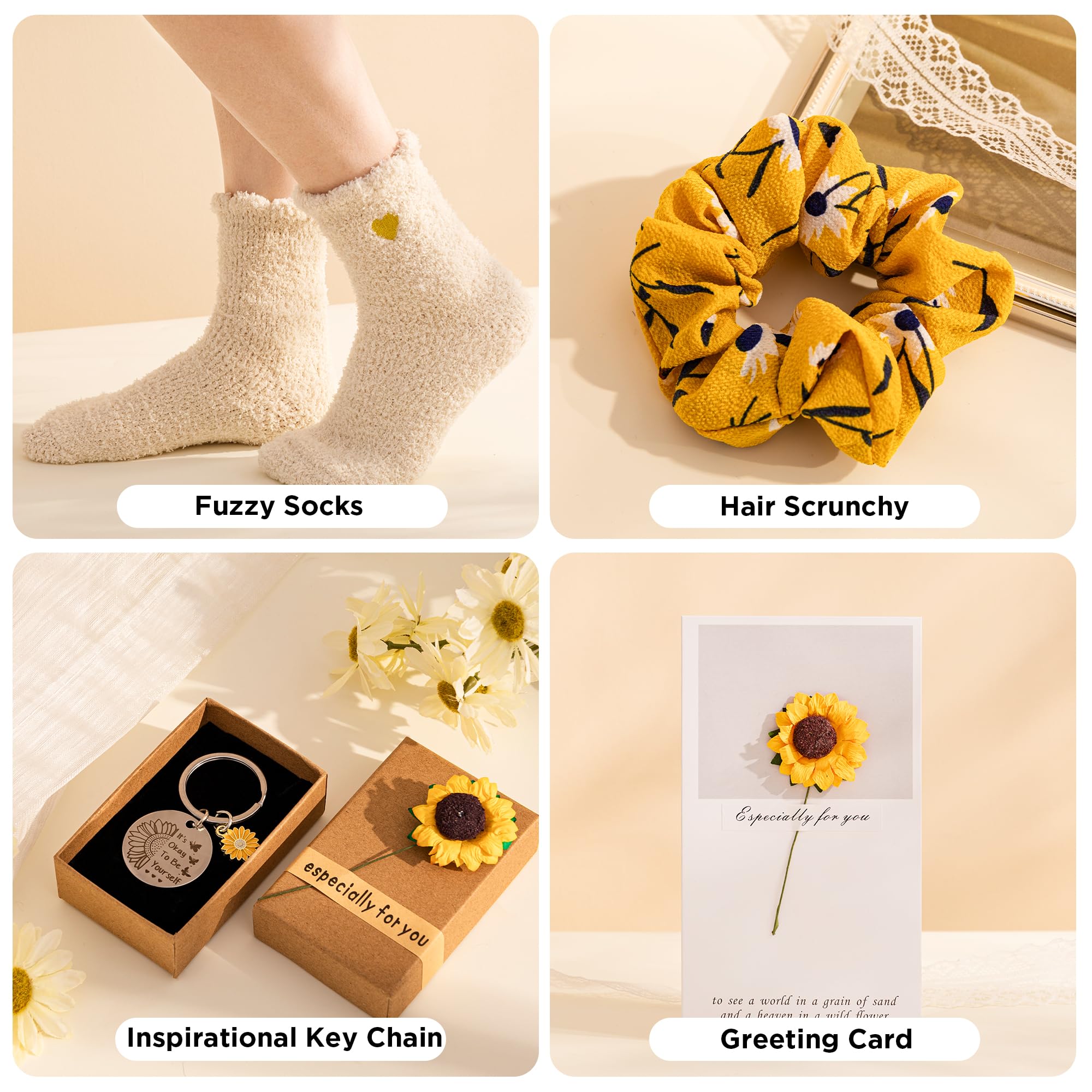 Sunflower Gifts for Women - Birthday, Get Well Soon & Self Care Gift Baskets with Relaxation Bath Set - Perfect Christmas Gifts for Mum, Wife, Best Friend, Sister & Daughter - Ideal for Spa Nights, Recovery Days & Special Occasions