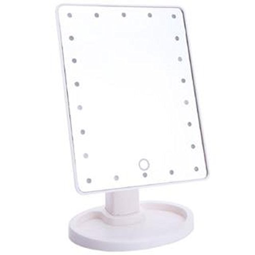 24x7 eMall Portable LED Touch Screen Makeup Mirror - 20 Adjustable LED Lights, Dimmable Vanity Mirror for Tabletop & Bathroom - Perfect for Home, Travel & Professional Makeup (White)