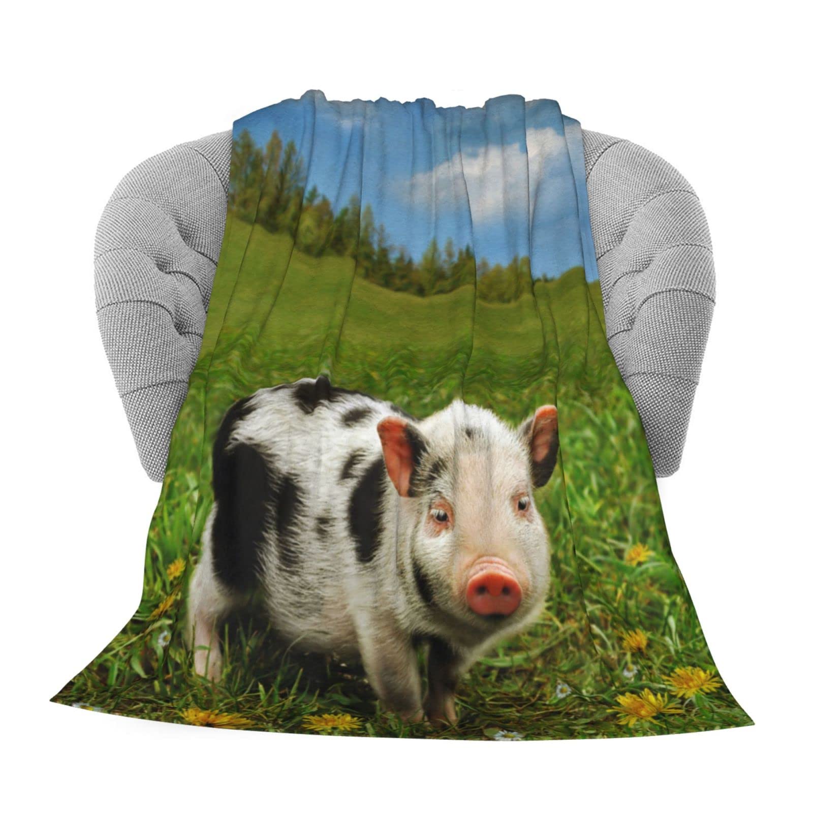 KiuLoam Cute Piglet Spring Meadow Flannel Fleece Blanket 50x40 Inches - Ultra Soft Plush Throw for Couch, Bed, Sofa - Cozy Blanket for Kids & Adults - Perfect for Lounging, Napping & Home Decor