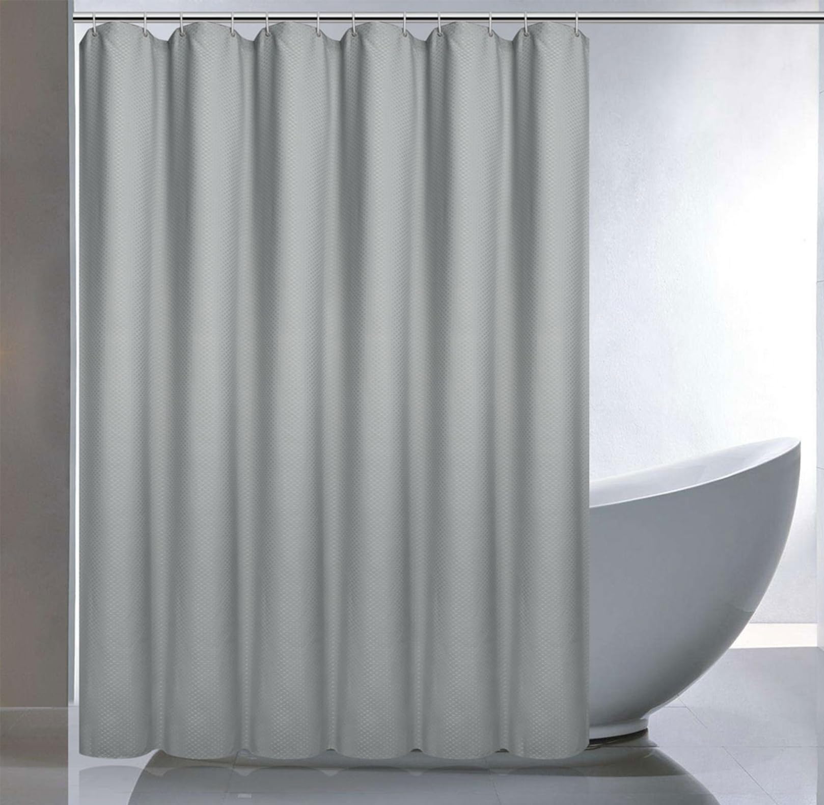 Eforcurtain 75 Inch Long Heavy Duty Waffle Shower Curtain - Waterproof Bathroom Fabric in Grey | Hotel & Home Use for Bath, Shower, and Spa Decor