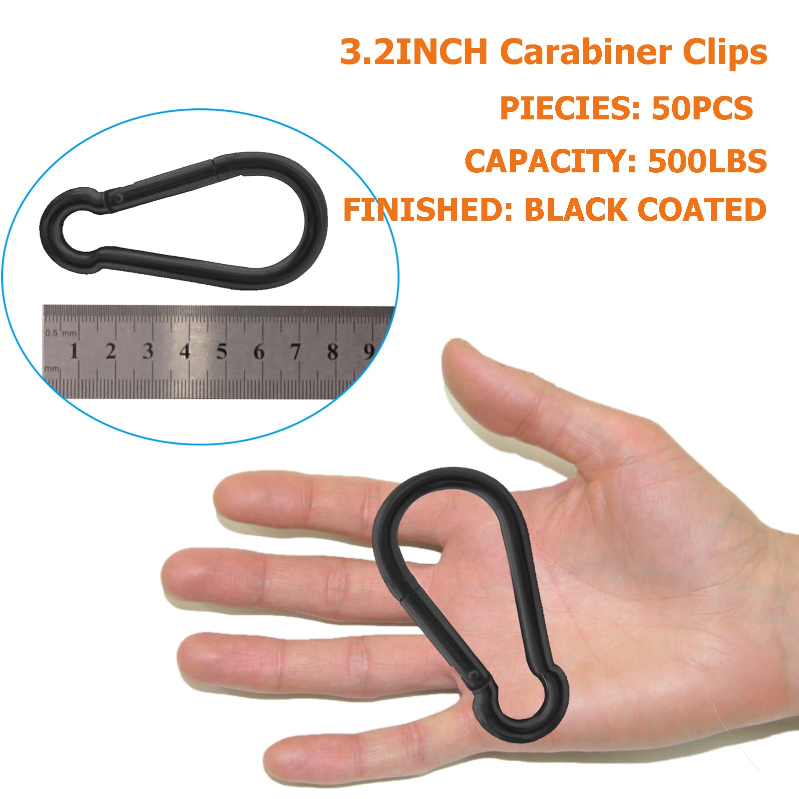 Heavy Duty Carabiner Clips - Zinc-Galvanized Steel Spring Snap Hooks with Quick Links for Hammock, Swing, Fitness Gym, Outdoor & Boating Safety | Perfect for Camping, Hiking, Rock Climbing and Marine Use