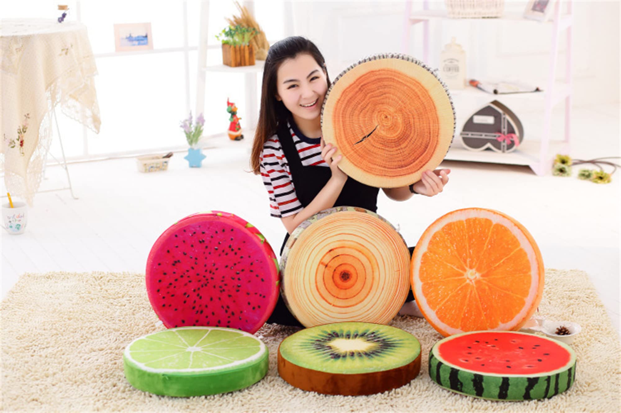 LANFIRE 3D Fruit Stool - Watermelon Slice Memory Foam Cushion Seat Pad for Home Decor, Kids Playroom & Nursery (Grapefruit Style)