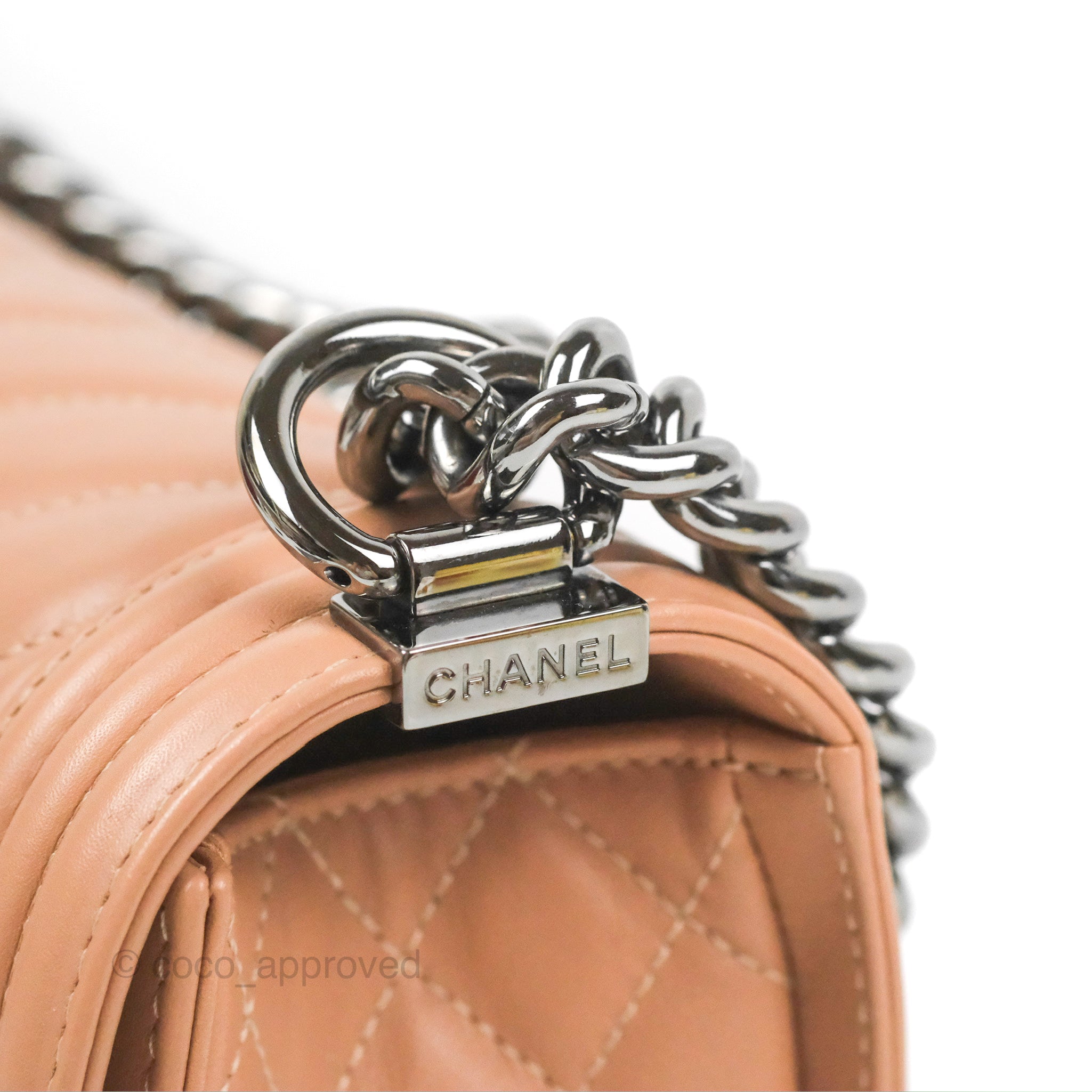 Chanel Chevron & Quilted Medium Boy Bag in Beige Calfskin with Gun Metal Hardware - Luxury Crossbody Bag for Women, Perfect for Date Night & Evening Events