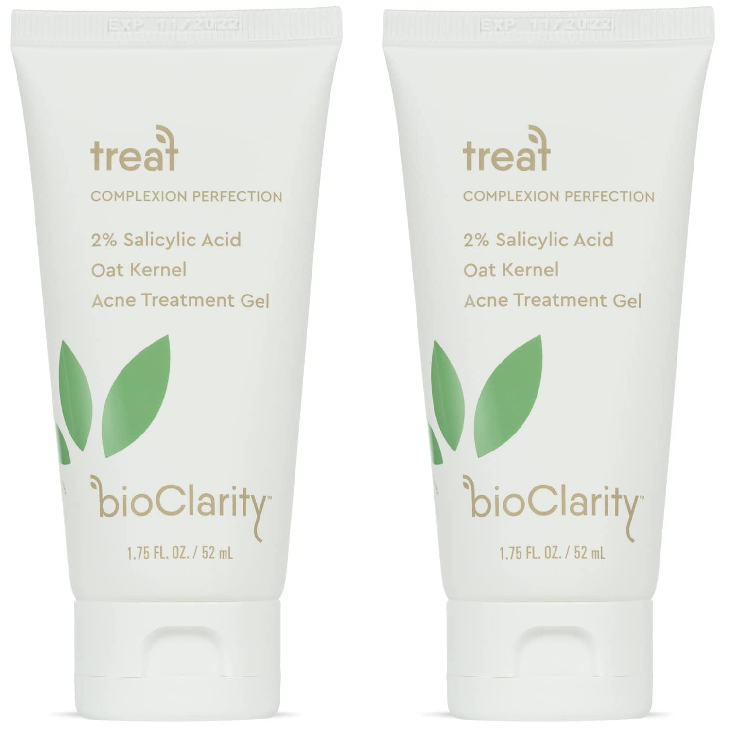 bioClarity Acne Treatment Gel with 2% Salicylic Acid & Oat Kernel Extract | Vegan, Clean Skincare Formula | 1.75 Fl Oz (Pack of 2) | Gentle Daily Acne Solution for Clear, Hydrated Skin