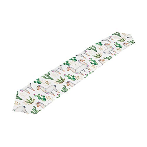 Tropical Animal Llama Cactus Table Runner - 13x90 Inch Polyester Table Decor for Dining Room, Kitchen & Party Settings