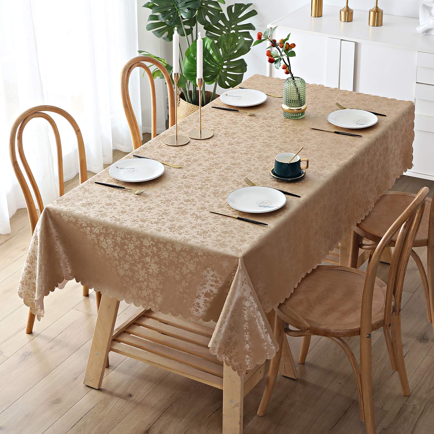 Smiry Heavy Duty Vinyl Rectangle Tablecloth - Waterproof, Wipeable, Washable Kitchen & Dining Room Table Cover (52