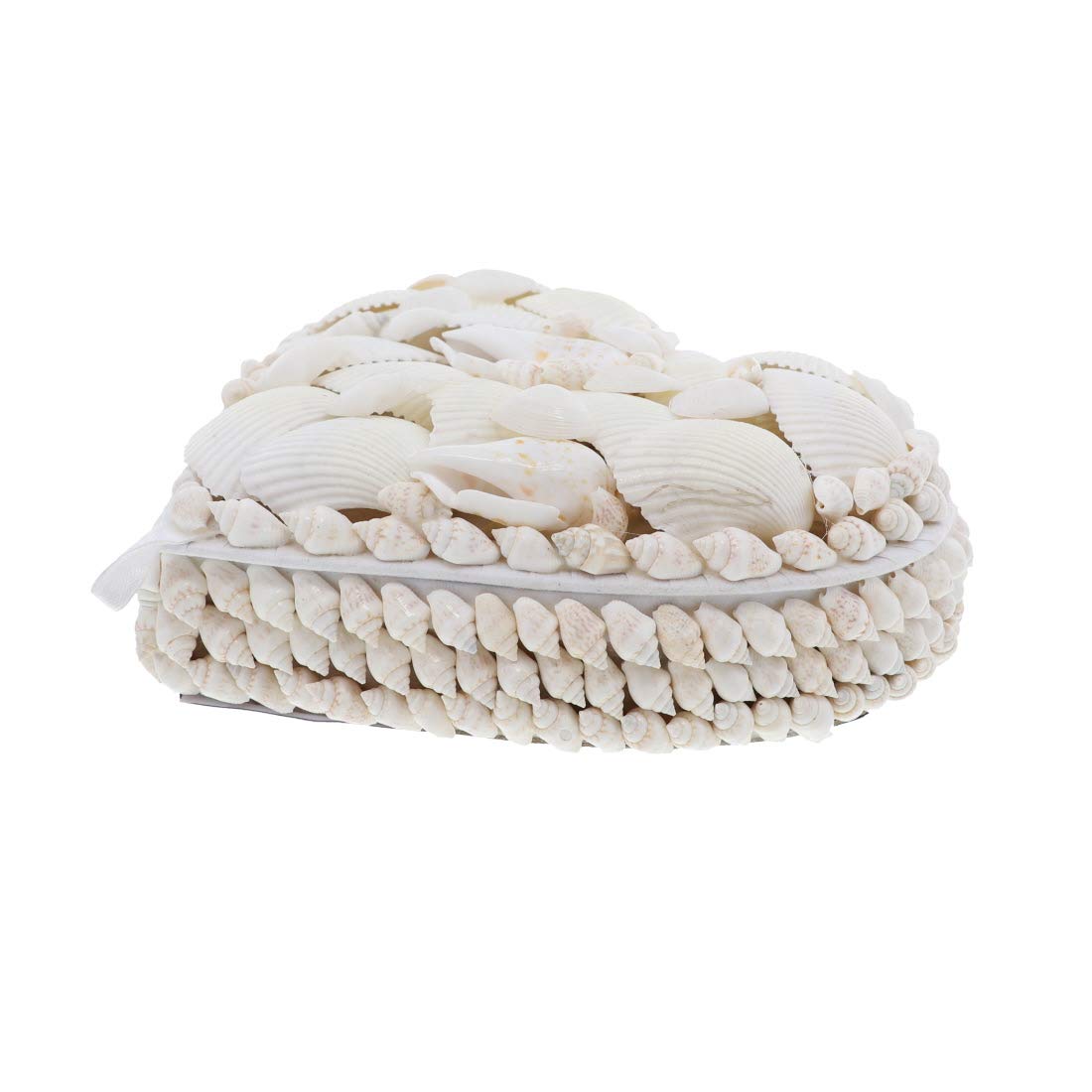 Li'Shay 6 Inch White Heart Shaped Jewelry Box with Shell Coating - Perfect for Valentine's Gifts, Wedding Favors & Jewelry Storage