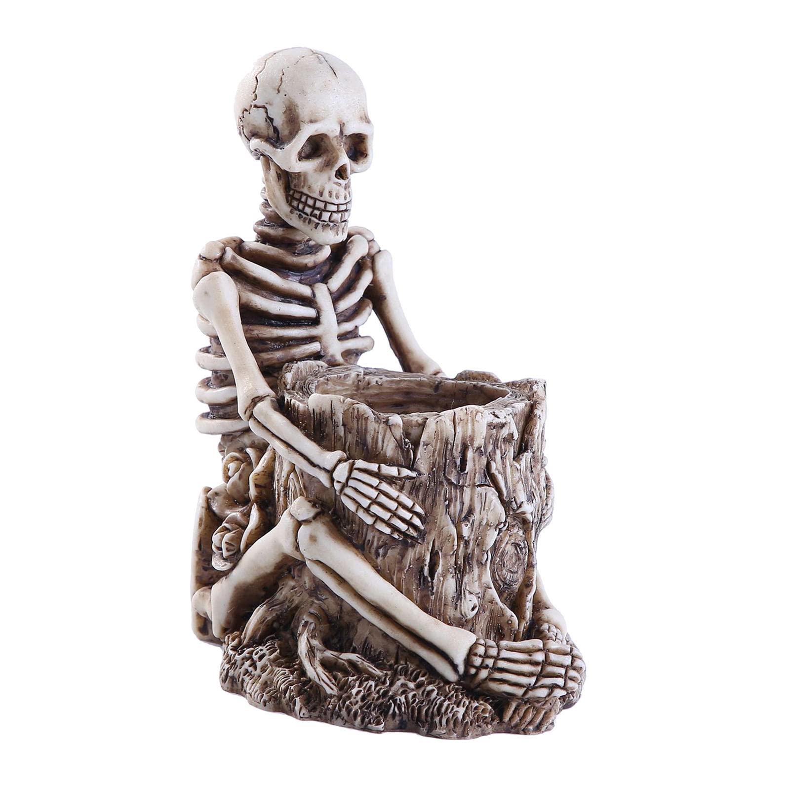 AMLESO Gothic Skull Pen Holder & Jewelry Organizer - Resin Desktop Decor for Office, Vanity & Party Supplies | Unique Skeleton Statue Gift for Halloween, Home & Workspace Décor