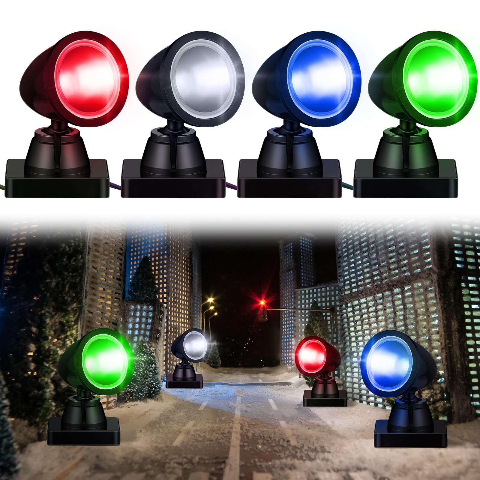 Kingdder 4-in-1 Battery Operated LED Christmas Village Lights - Multicolor Round Spotlights with Switch for Holiday Village Building, Landscape Decor & Winter Displays (Set of 4) | Perfect for Christmas Tree Surroundings, Mantel Displays & Winter Wonderland Scenes
